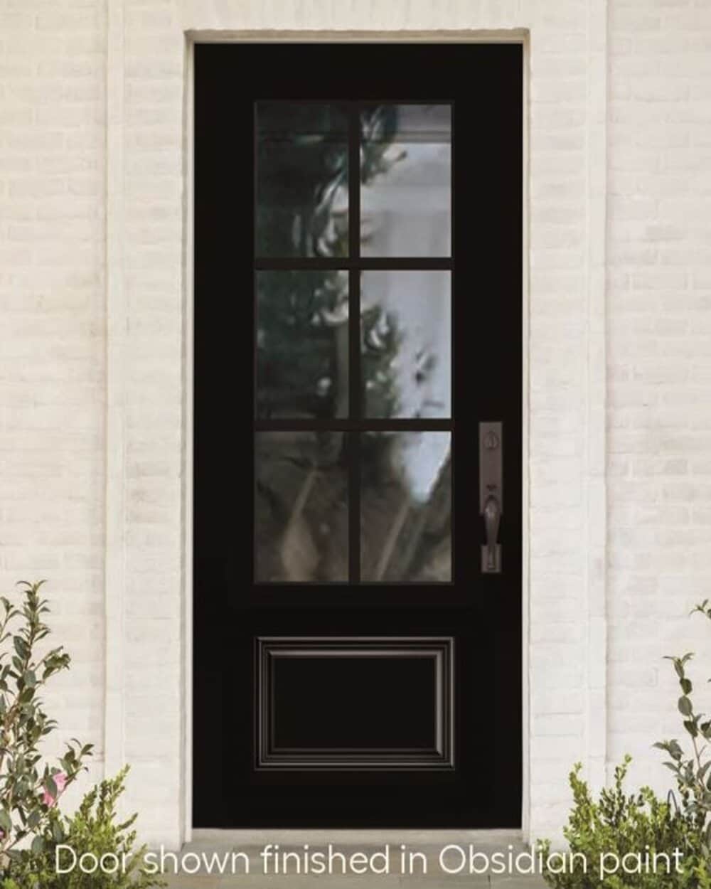 RELIABILT 10172477 Entry Door 36-in x 80-in x 4-9/16-in Fiberglass 3/4 lite Right-hand inswing Obsidian Painted Prehung Front Door with Brickmould Insulating core