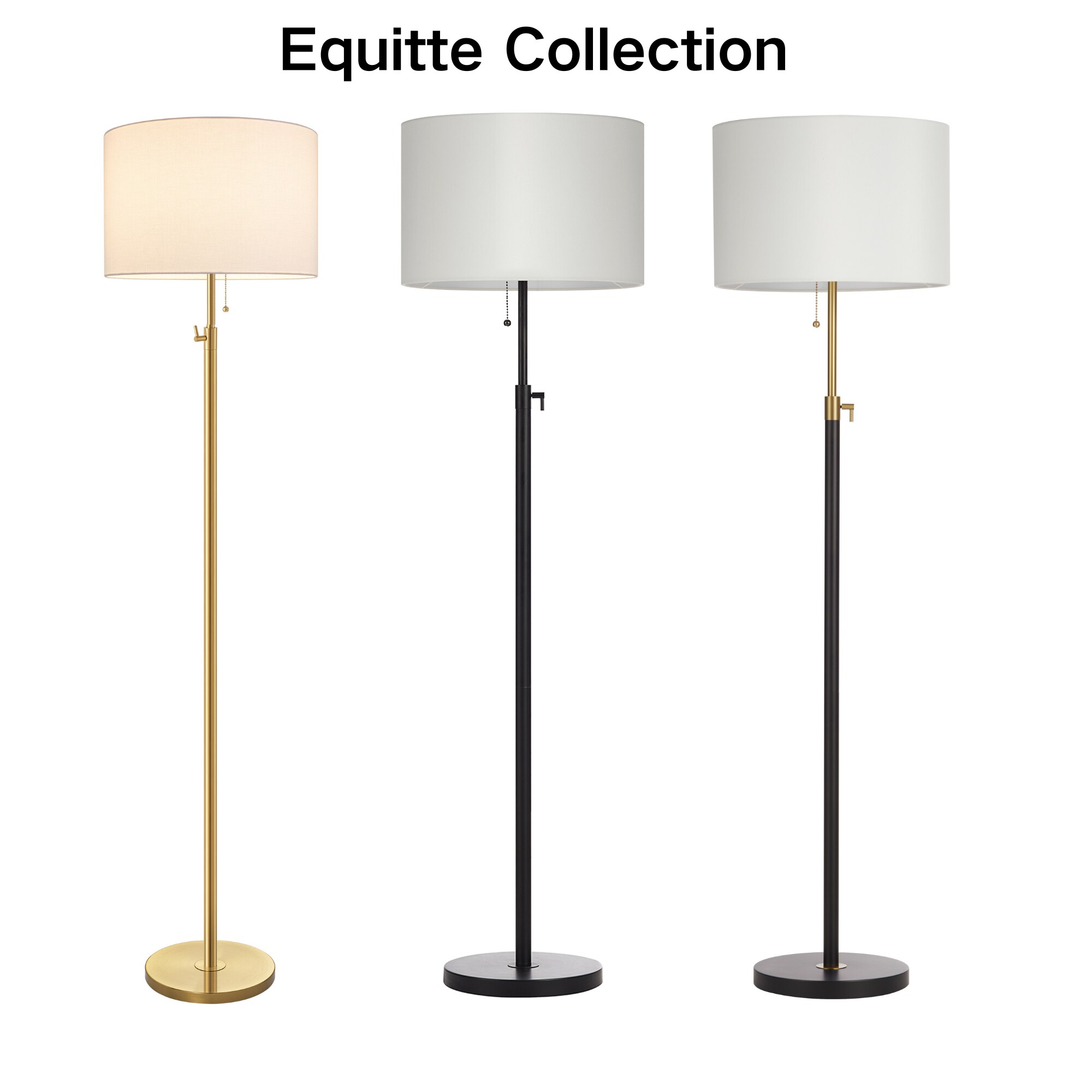 Adjustable Black Metal Floor Lamp with Beige Drum Shade