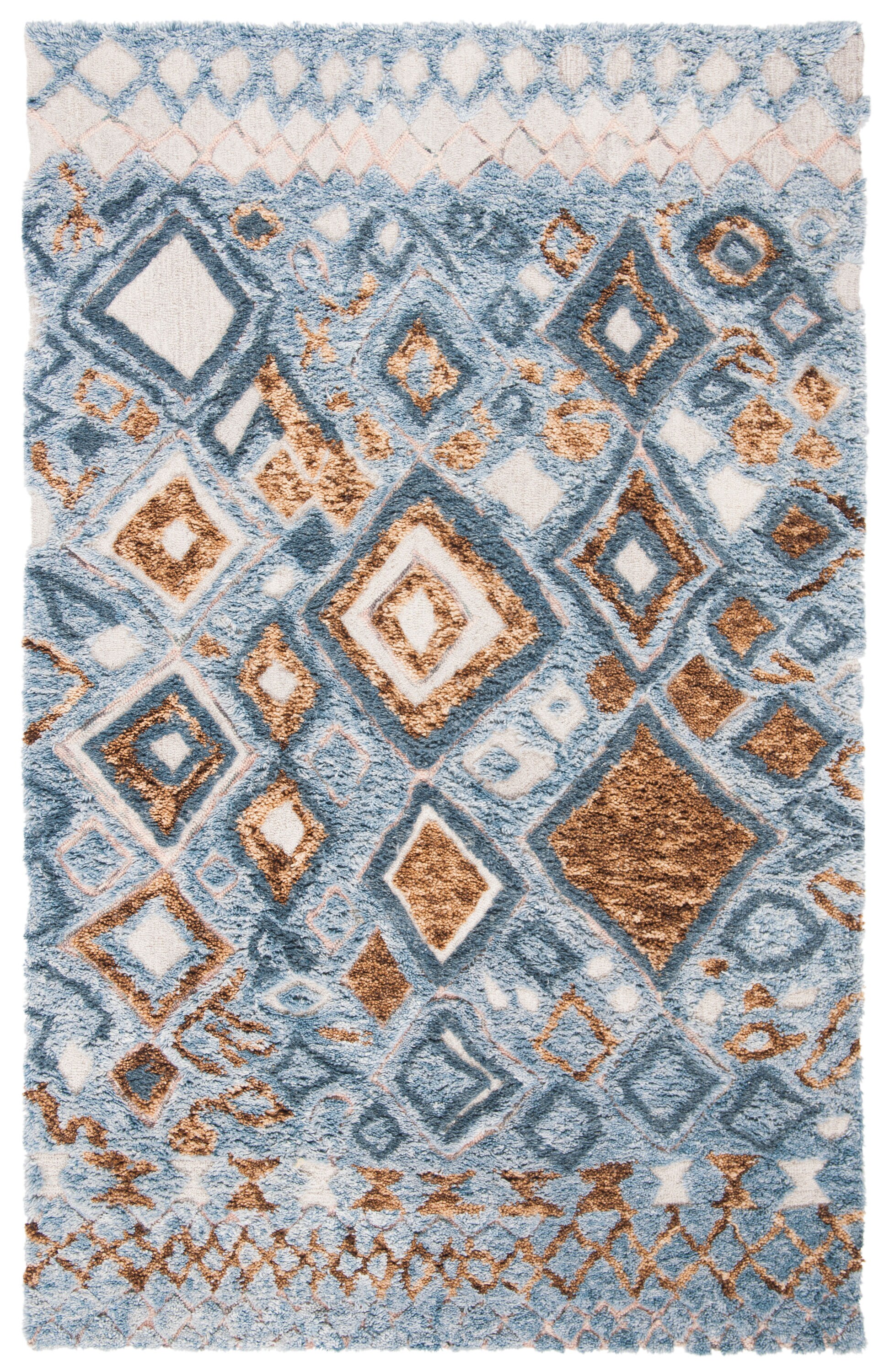 Grey and Gold Hand-Tufted Wool Moroccan Shag Rug, 5' x 8'