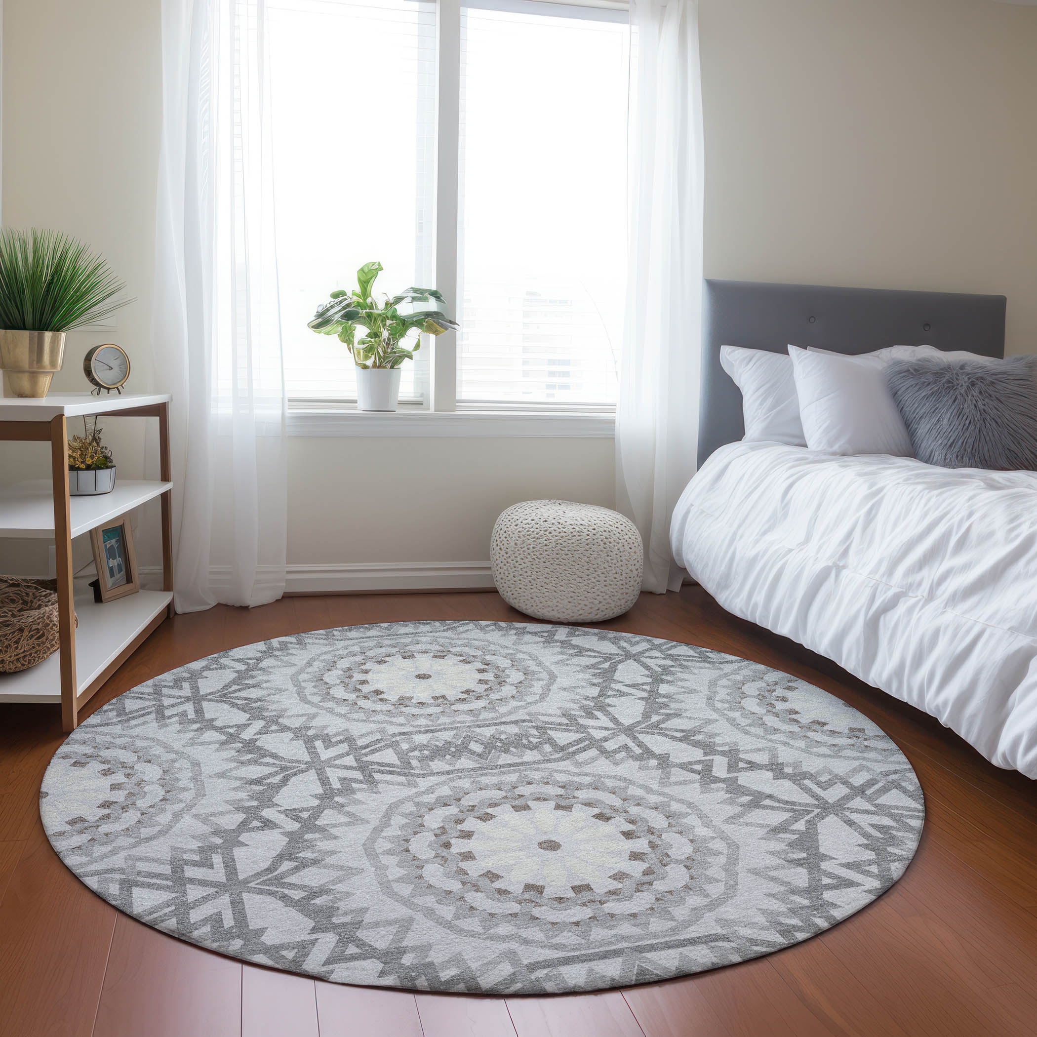 Addison Rugs ACN619SV8RO Chantille ACN619SV 8 x 8 (ft) Polyester Silver Round Indoor/Outdoor Geometric Machine washable Area rug