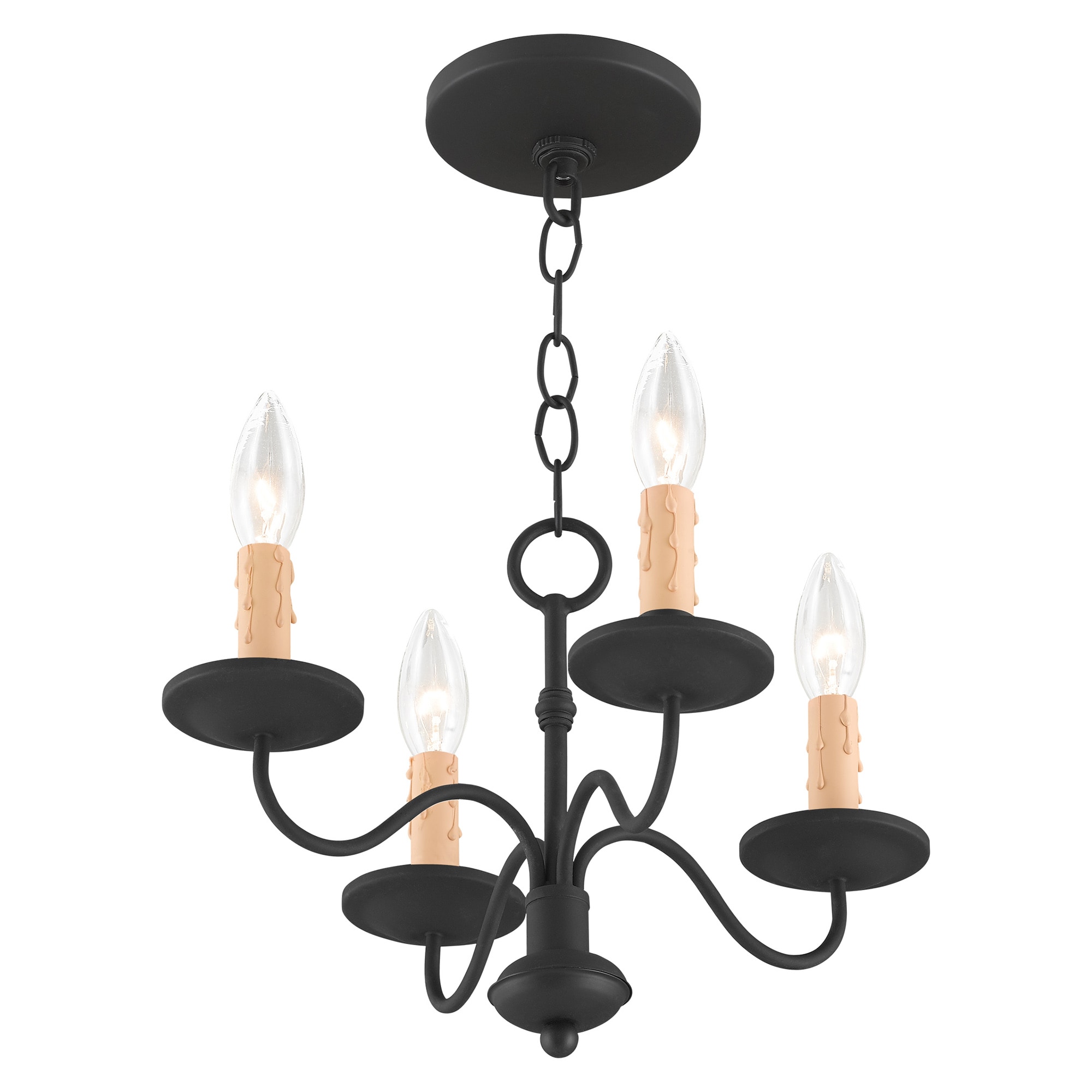 Heritage Elegance 4-Light Black Mini Chandelier with Faux Candle Drip Guards