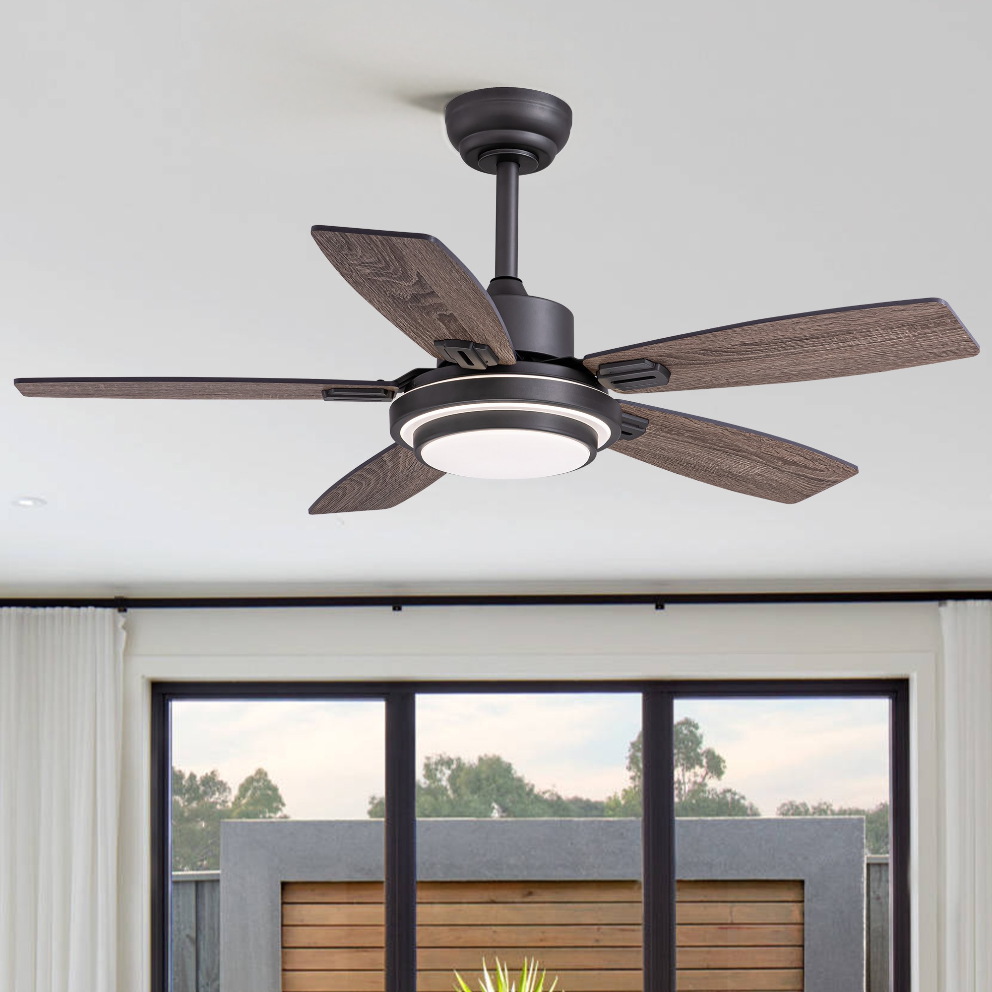 SILJOY LL-8838D-52-04 52-in Gray Ceiling Fan with Grey or Oak Color Blades Ceiling Fan With Light - Remote Included