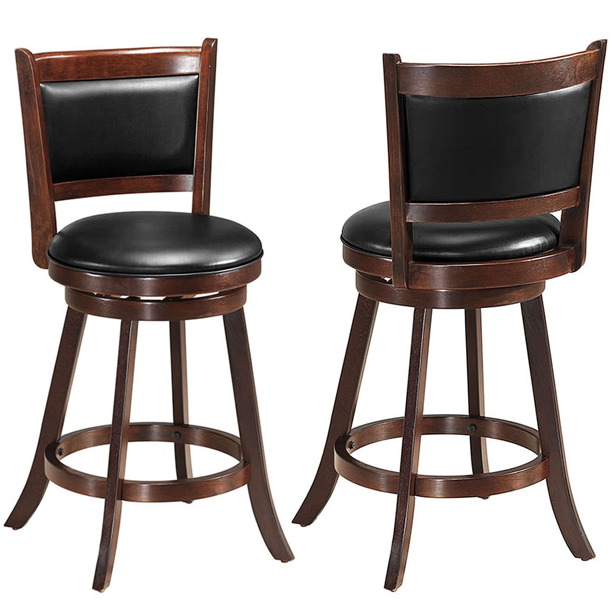Espresso Swivel Rubberwood Bar Stools with Leather Upholstery