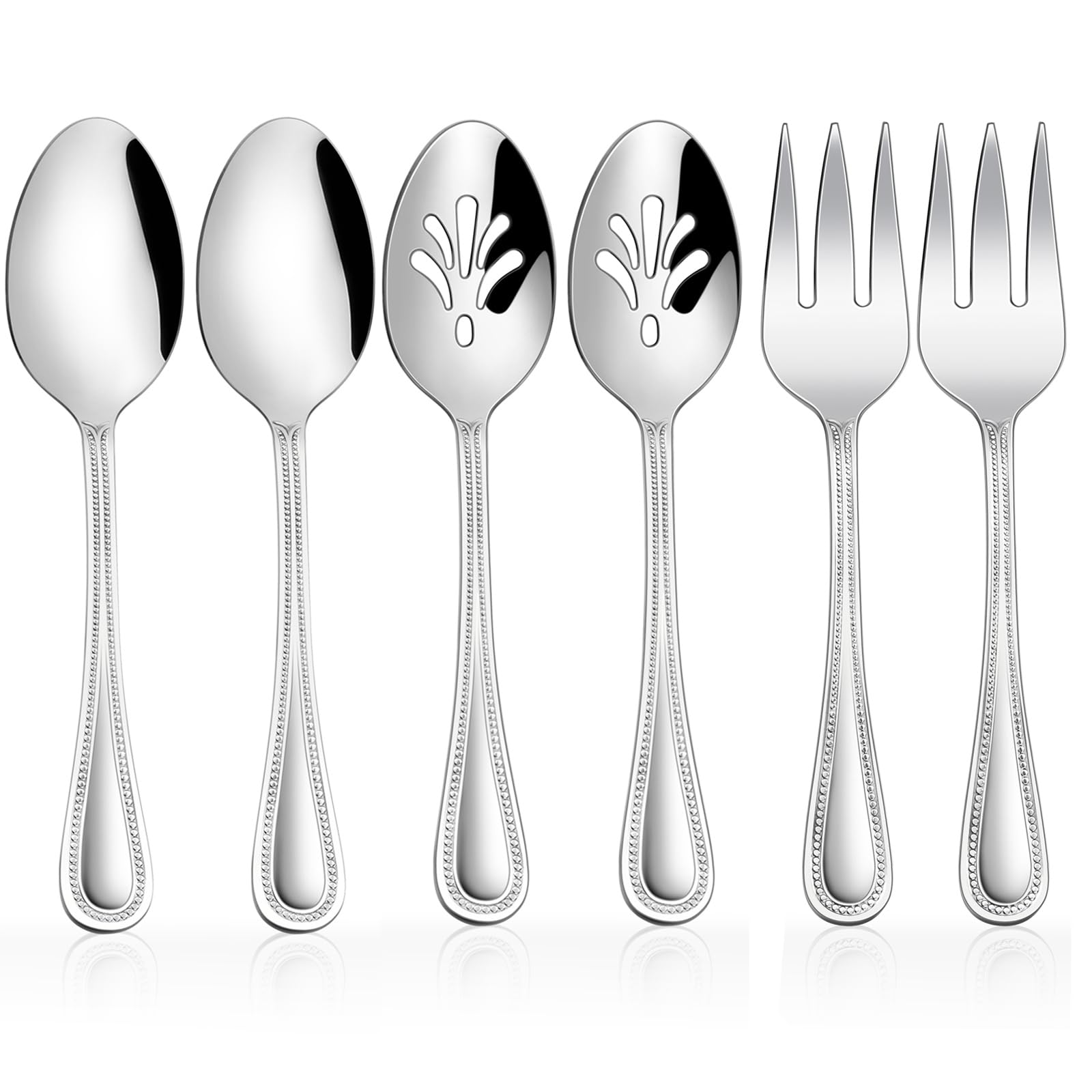 Aoibox  6 Piece Pearled Edge 18 0 Stainless Steel Mirror Finish Serving Utensil Set Flatware Serving Sets
