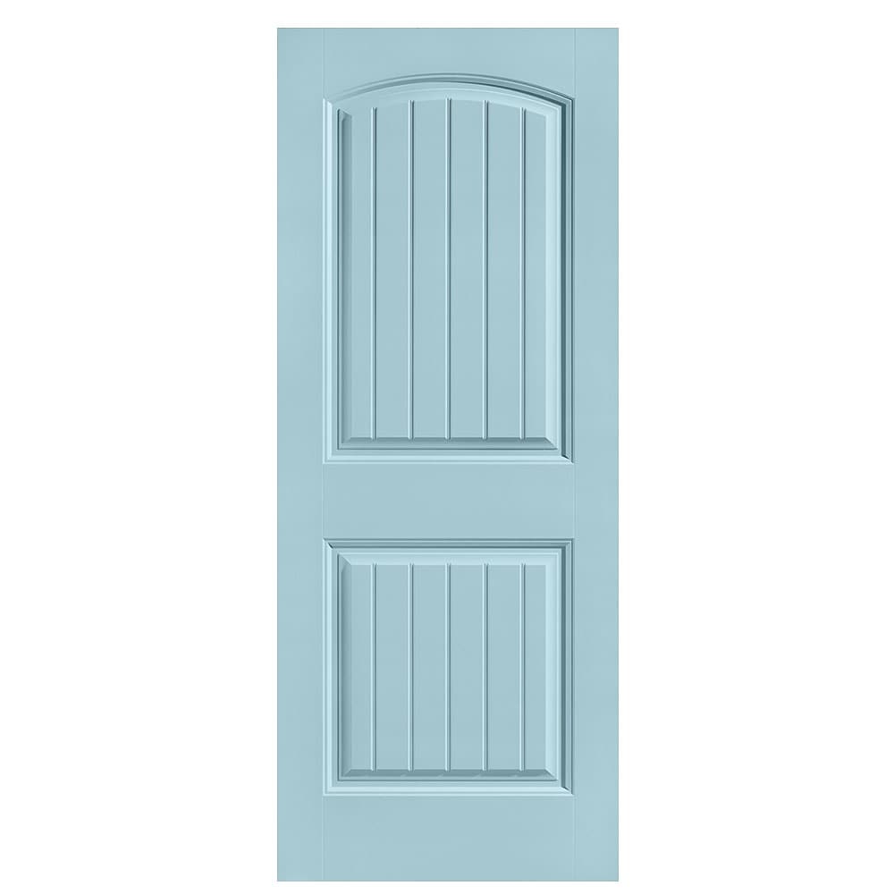 Masonite 1443689 Cheyenne 32-in x 80-in Sea Mist 2-panel round top plank Smooth Solid core Prefinished Molded composite Slab Door