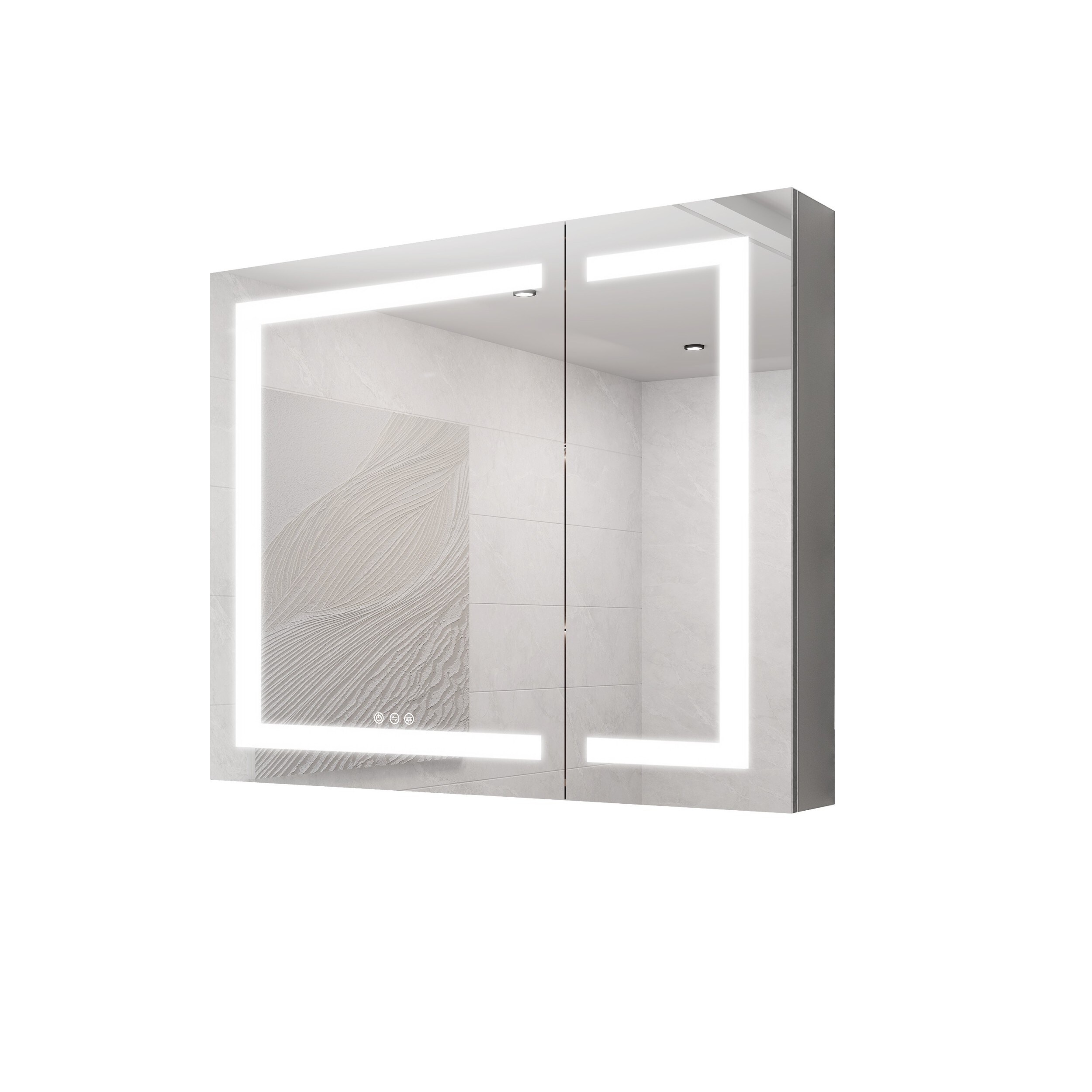 Ayelon 36-in x 30-in Lighted LED Fog Free Surface/Recessed Mount Silver Mirrored Rectangle Medicine Cabinet with Outlet #AY100838