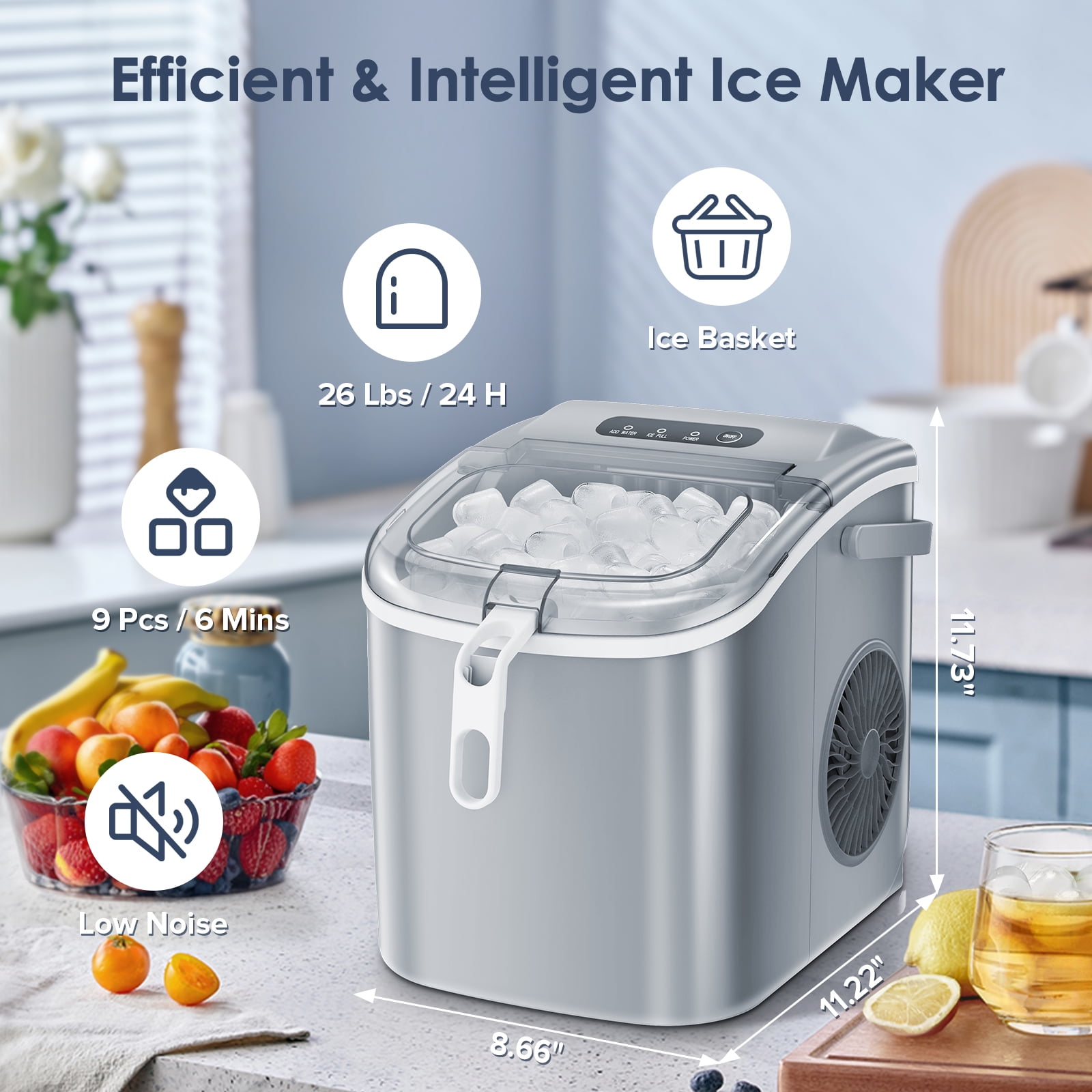 COWSAR 26-lb Ice Per day Countertop or Portable Bullet Ice Maker (Grey ...