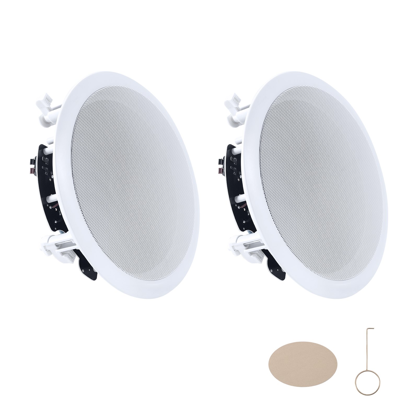 Mecale 8-in In-Ceiling In-Wall Speaker Pair 2-Way 150W Flush Mount Hi-Fi Woofer Tweeter System White