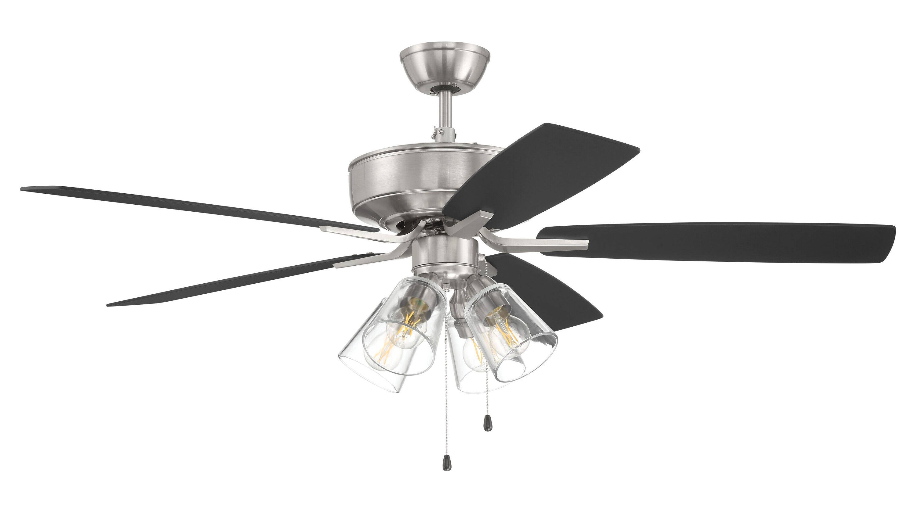Craftmade P104BNK5-52FBGW Pro Plus 52-in Brushed Polished Nickel with Flat Black/Greywood Blades Ceiling Fan With Light ( 5 -Blade )