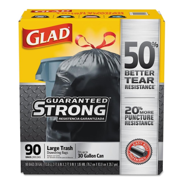 Glad 30-Gallons Black Plastic Can Drawstring Trash Bag (90-Count) in the Trash  Bags department at