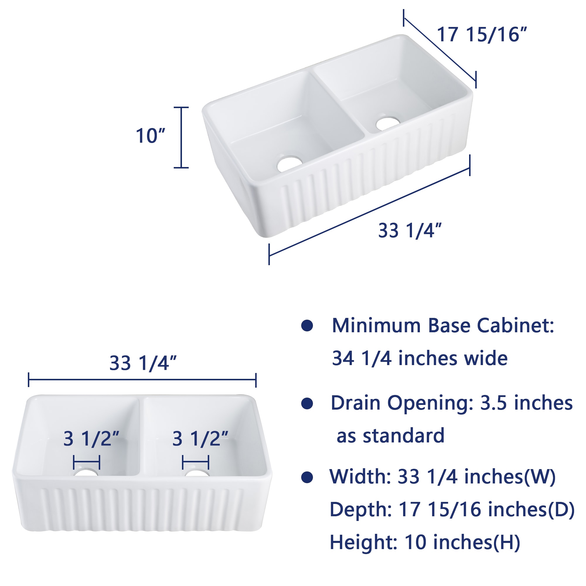 Deervalley Farmhouse Apron Front 33 27 In X 17 91 In White Porcelain