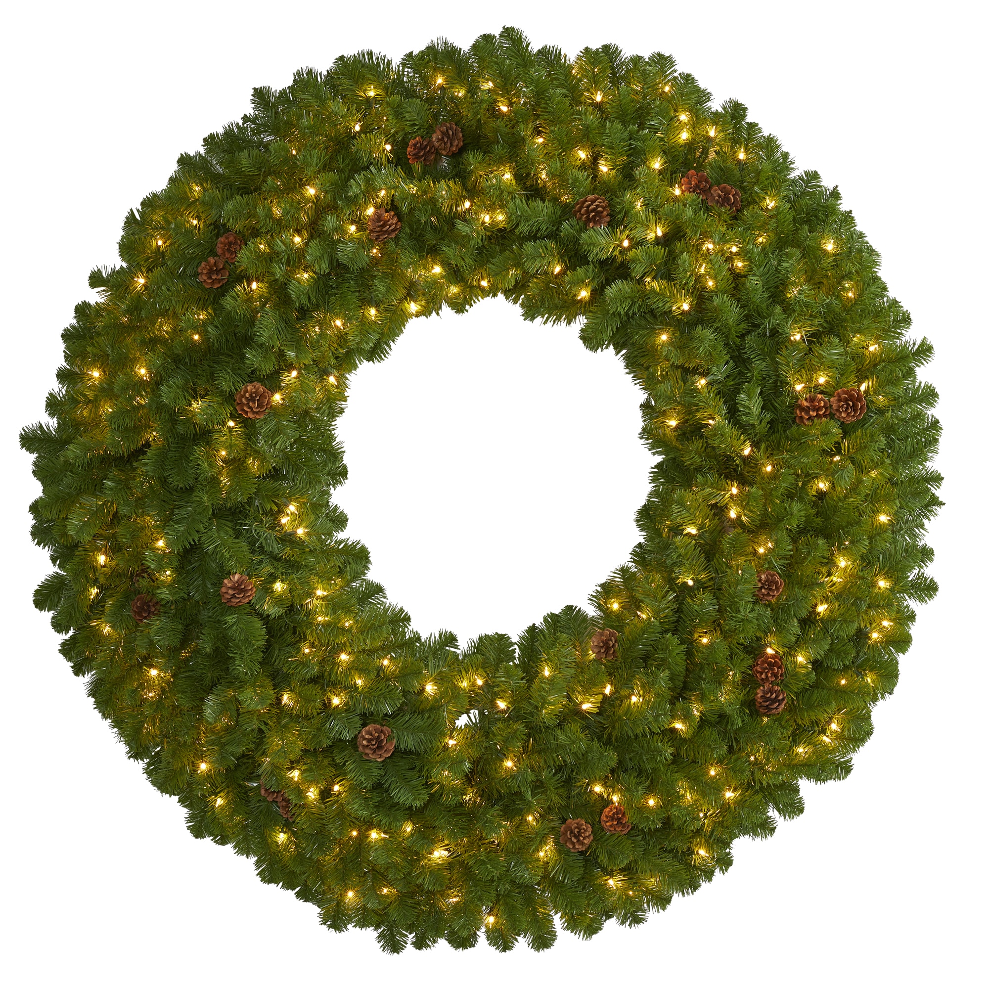 Nearly Natural 4447 60-in Pre-lit Indoor Green Pinecones Artificial Christmas Wreath