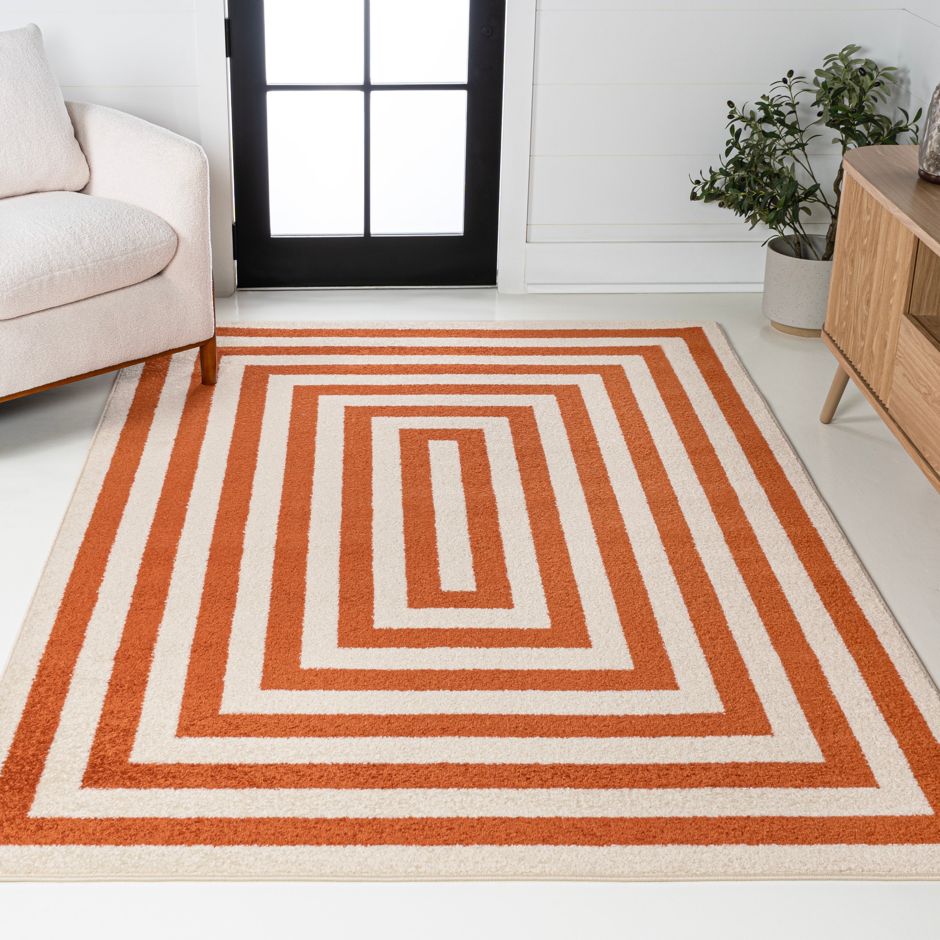 JONATHAN  Y MOH211B-9 MOROCCAN HYPE Bandol Mitre Stripe 9 x 12 (ft) Loomed Polypropylene Terracotta/Ivory Rectangular Indoor Stripe Moroccan Area rug