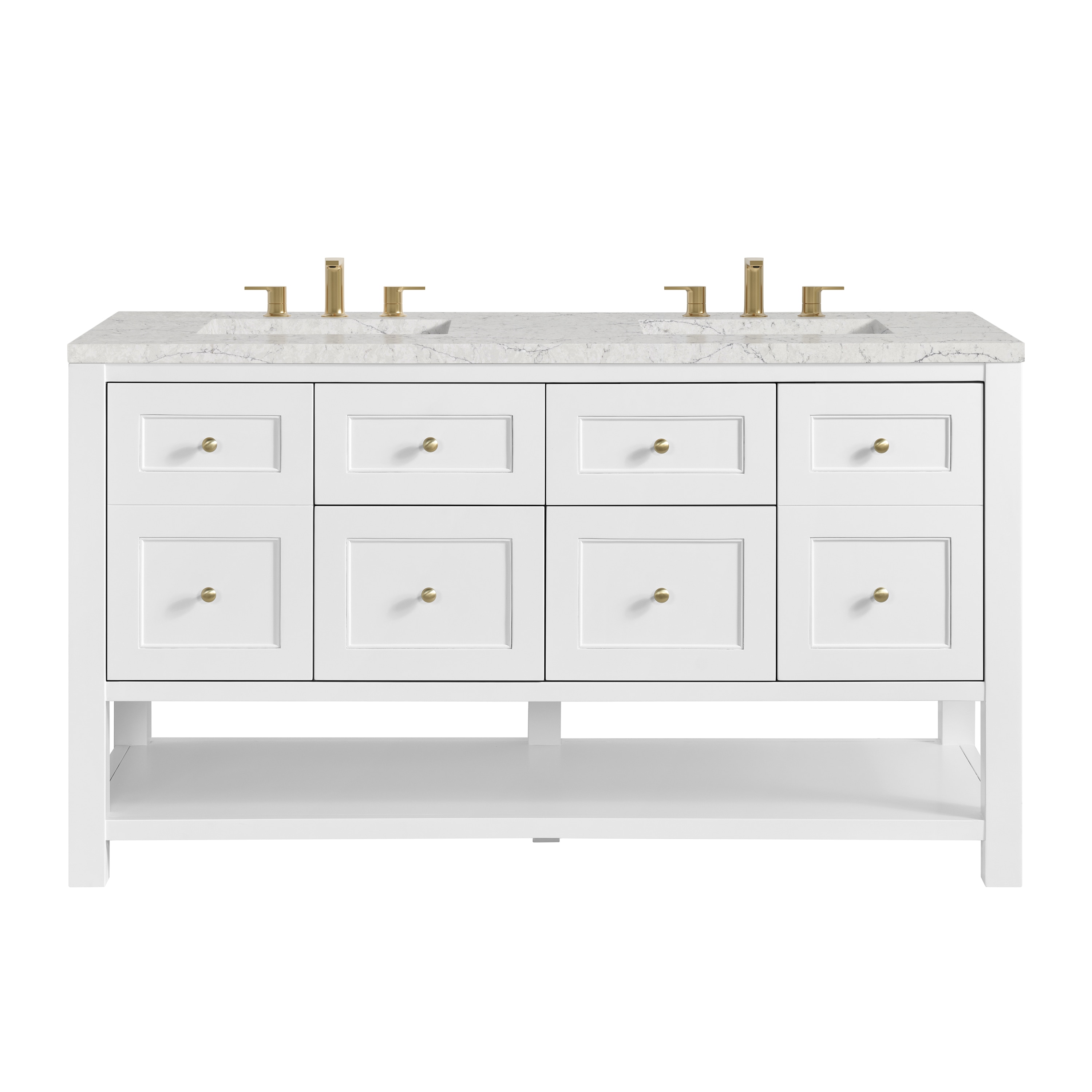 James Martin Vanities 330-V60D-BW-3EJP Breckenridge 60-in Bright White Undermount Double Sink Bathroom Vanity with Eternal Jasmine Pearl Quartz Top