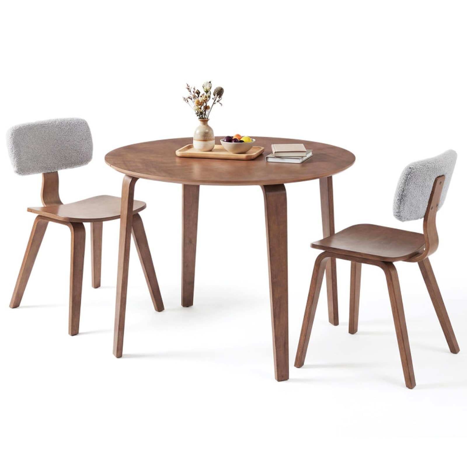 SUGIFT - 37.5-in Round Dining Table Set With 2 Padded Chairs Rubber Wood Dining Set