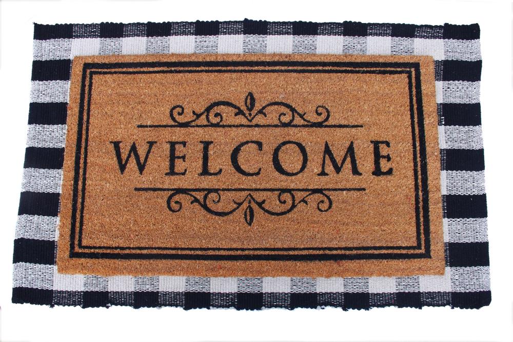 Layered Front Door Mat Trend- Buffalo Check Rug Is All You Need