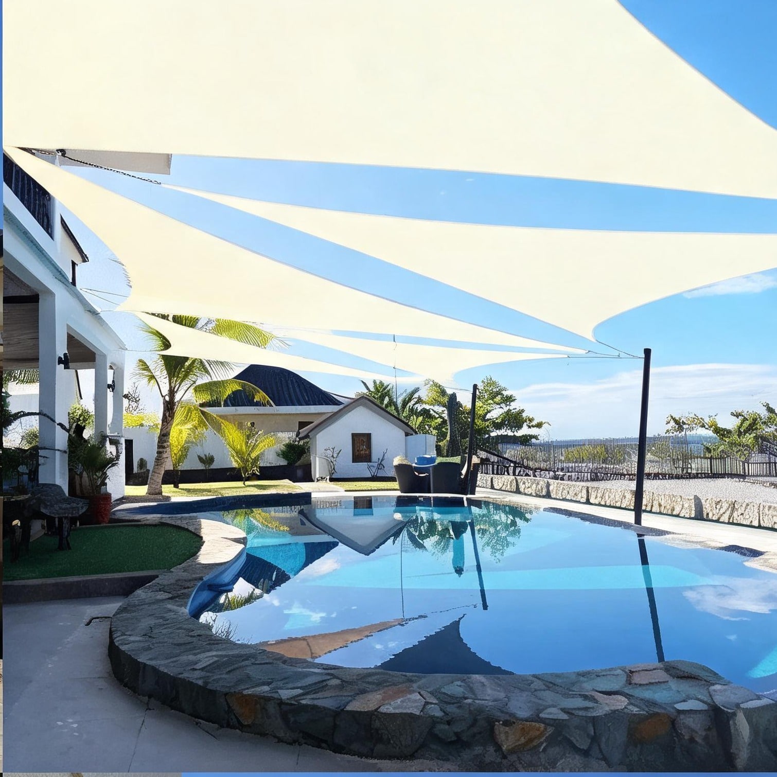 SunJet Shade Sails - Cream Triangle Sun Shade Sail High Density ...