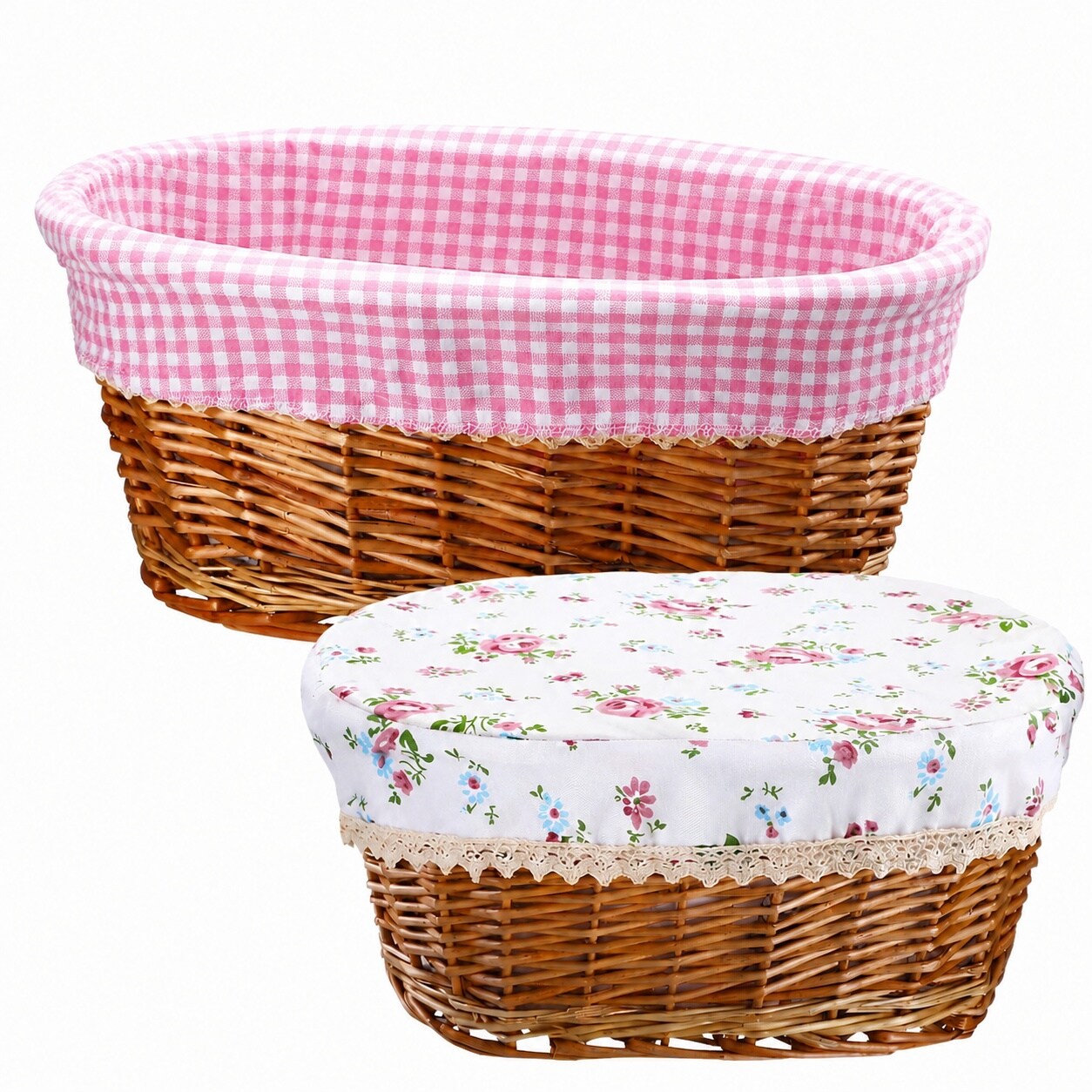 Aoibox - 2 Sets Woven Wicker Bread and Fruit Serving Baskets with Removable Canvas Liners and Li...