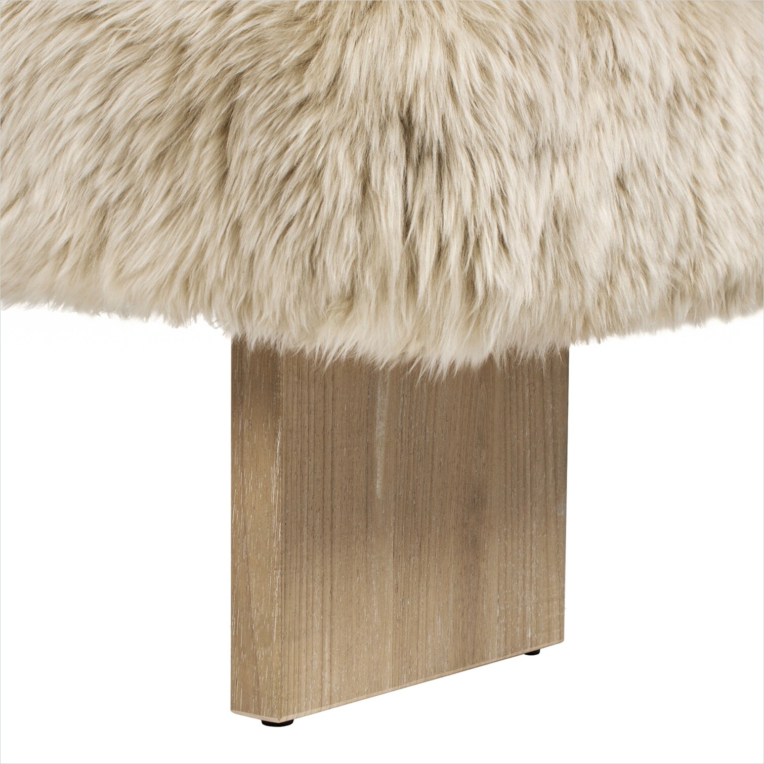 FlowLuxe Two-seater rectangular accent bench with genuine sheepskin fur ...