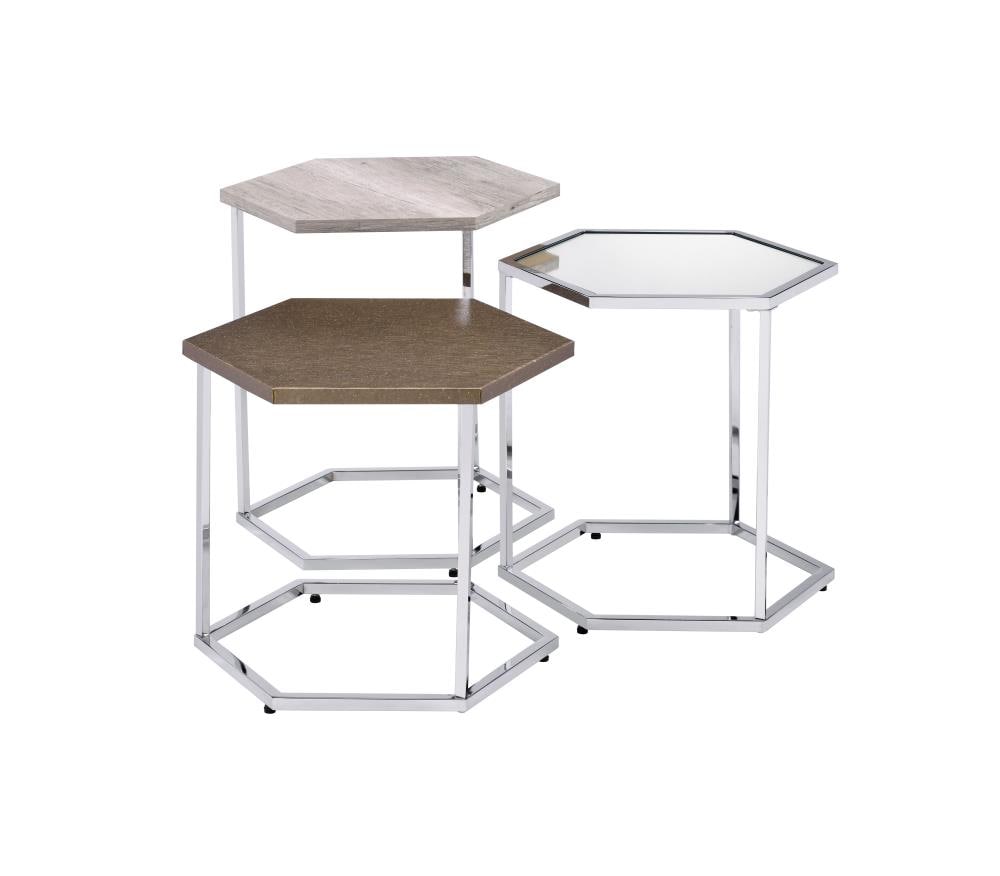 ACME FURNITURE 82105 Simno Modern Wooden and Glass Top Accent Table Set
