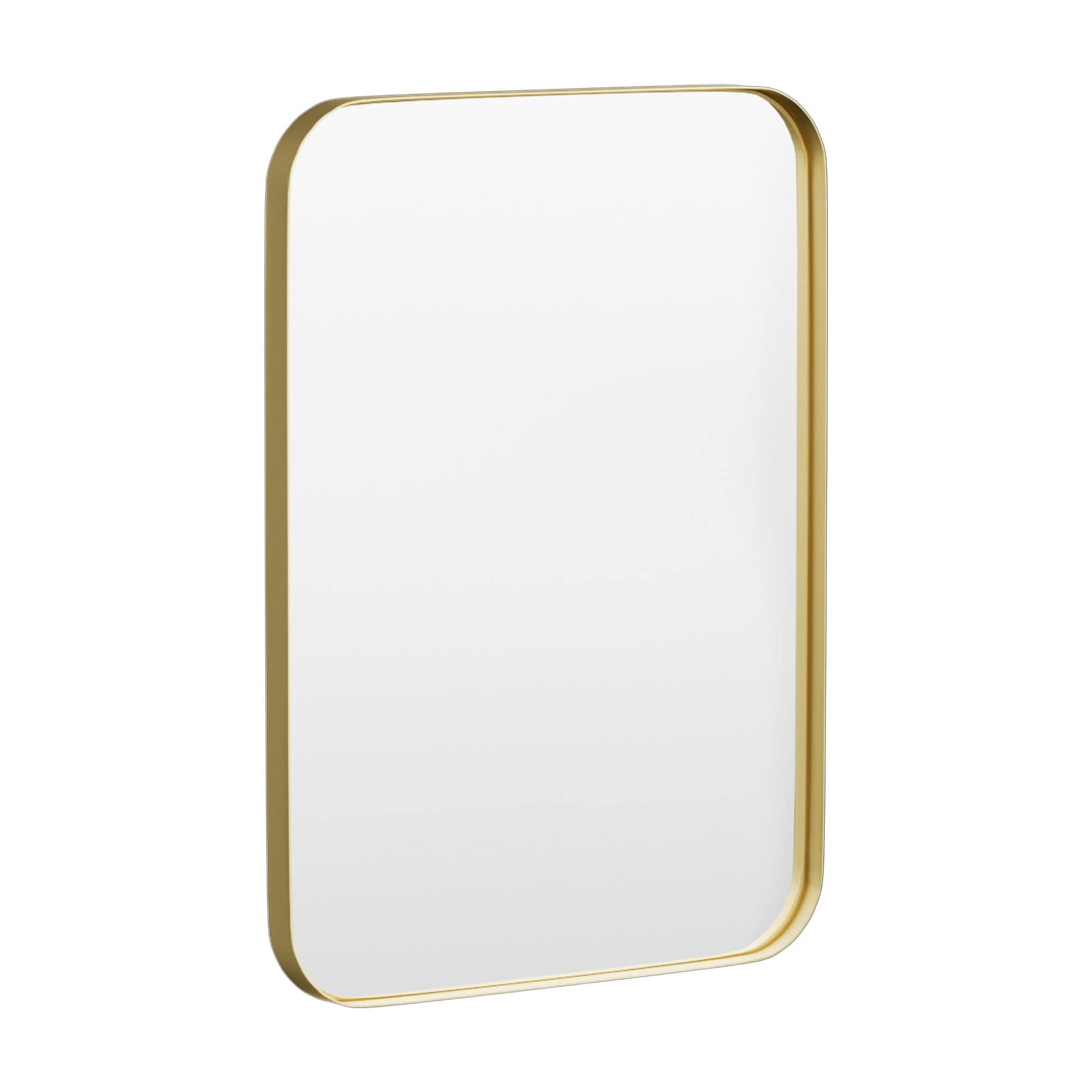 LOVMOR 22 in. W x 30 in. H Tempered Glass Rounded Rectangle Framed Wall-Mounted Bathroom Vanity Mirror in Gold