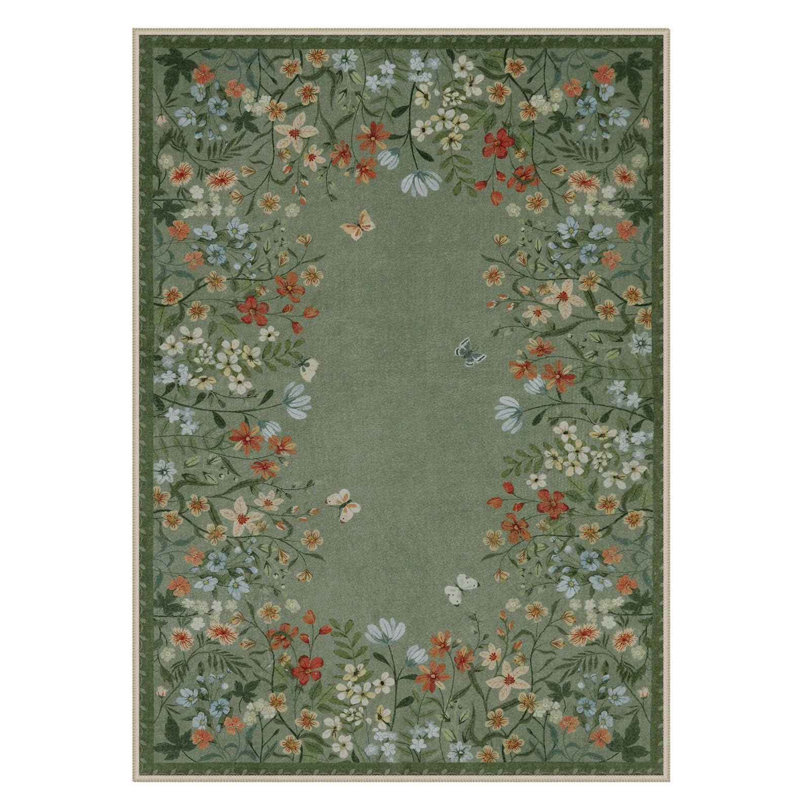 Lahome RR-DYR-036-G4 8 x 10 (ft) Green GST Loop Floral Surround Short Pile Velvet Rectangular Indoor Area Rug
