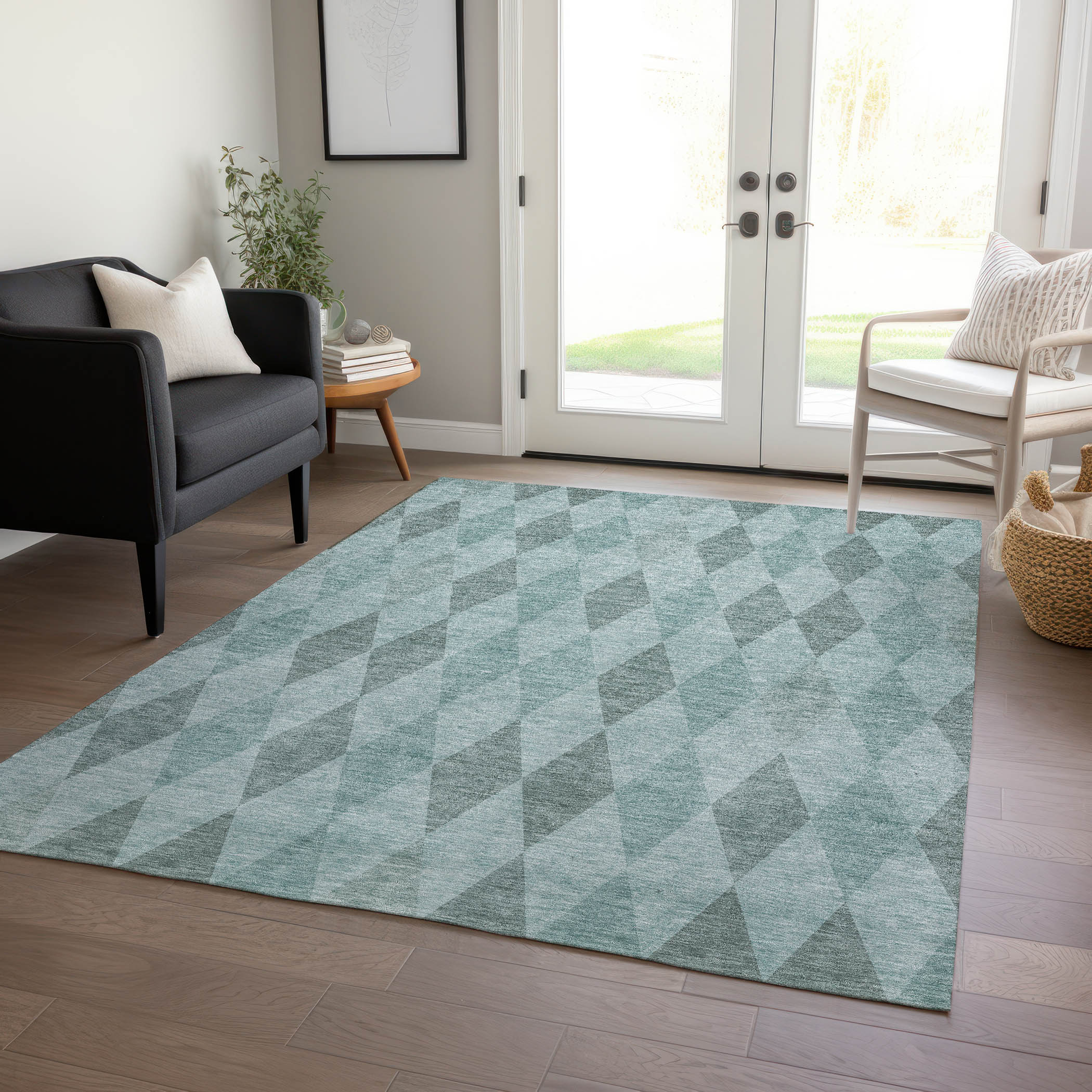 Nourison Modern Lines 3 x 5 Denim Indoor Geometric Mid-century Modern Area  Rug in the Rugs department at