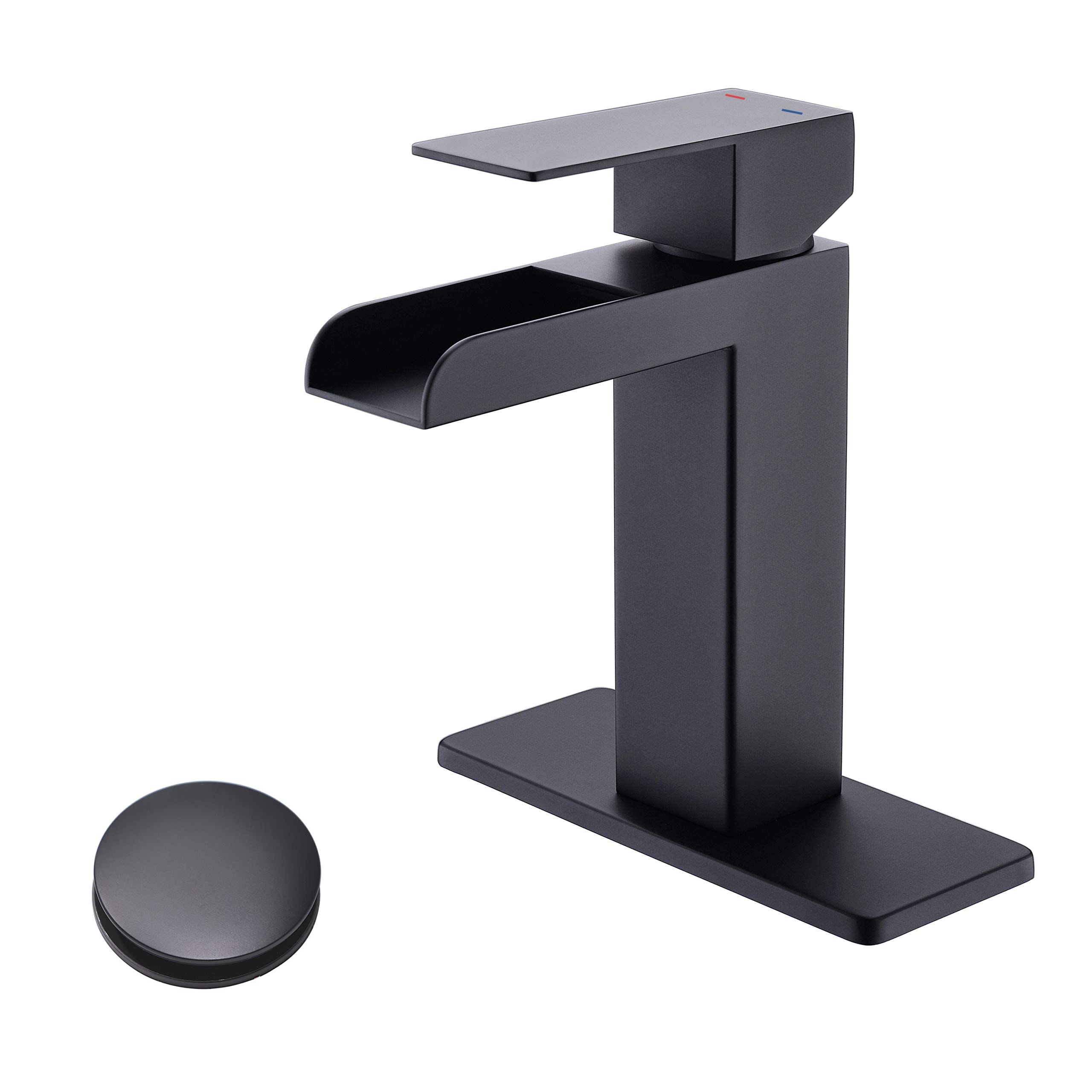 Vanfority - Bravon Matte Black Single hole 1-handle Waterfall Residential Handle Bathroom Sink Fa...