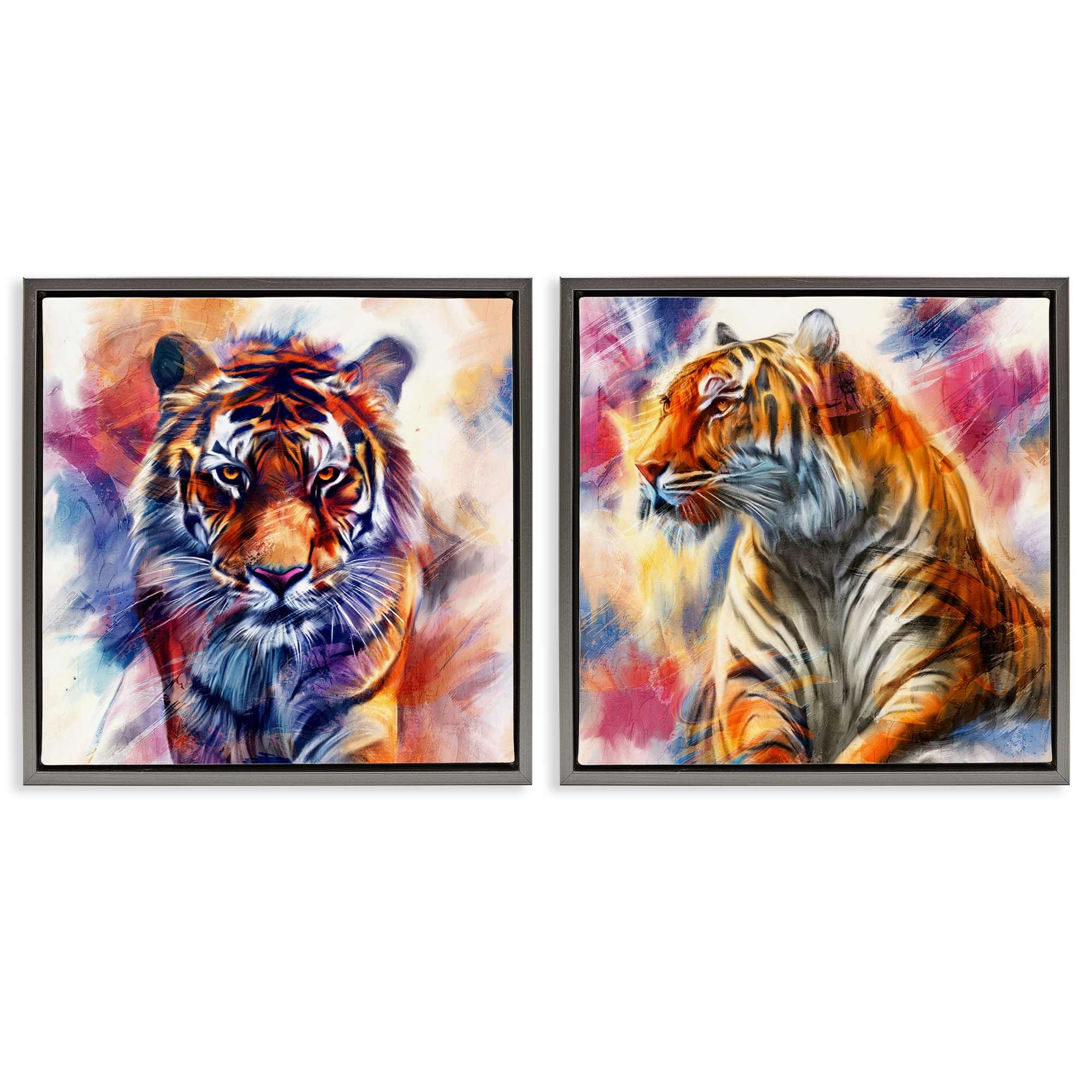 Stupell Industries B2-806-FFL-2PC-17X17 In The Wild Fierce Tiger 2pc Floating Frame Set design by Kim Allen
