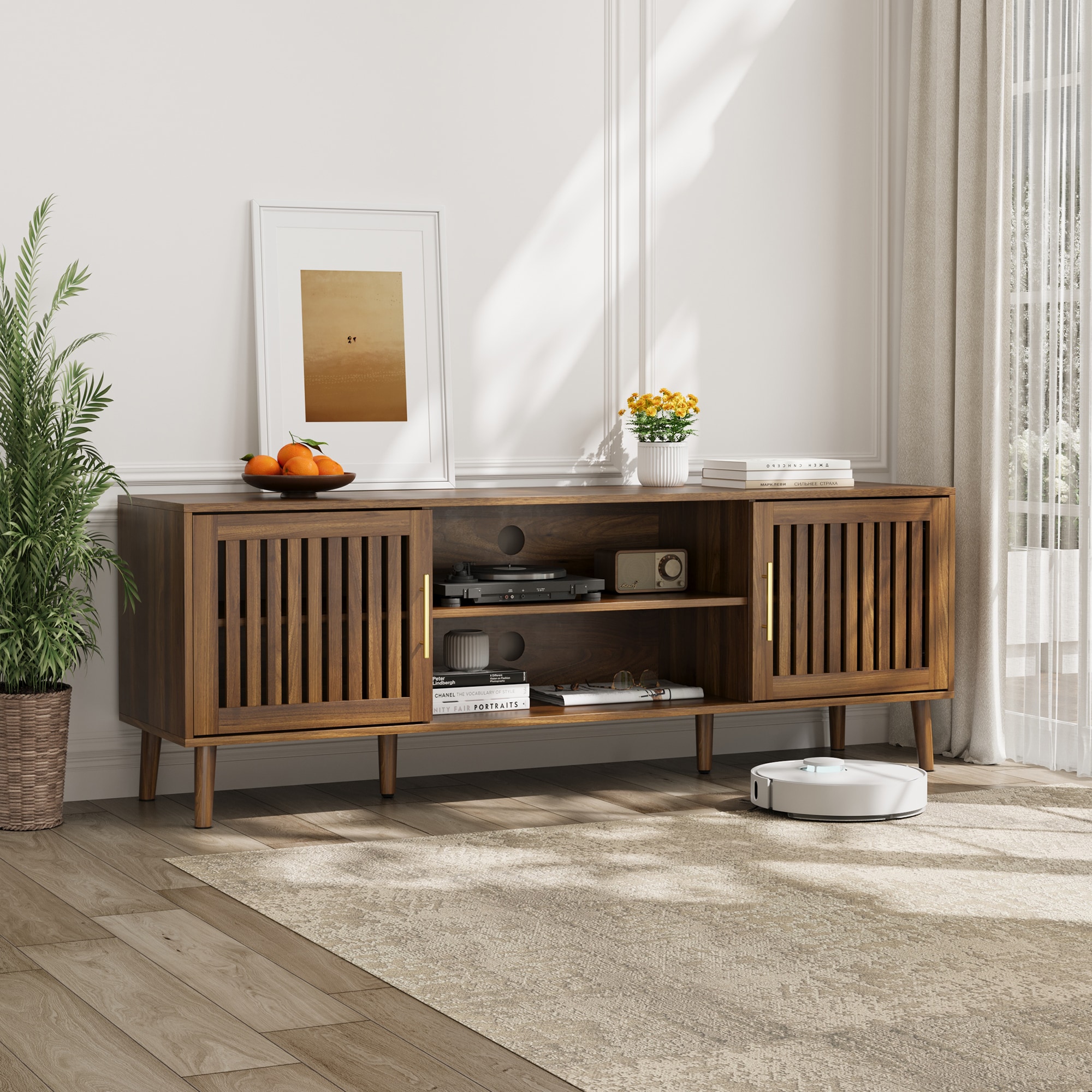 Fun Orange FUNS1TS05 TV Stand Farmhouse/Rustic Walnut 62.99-in W TV cabinet ( Accommodates TVs up to 70-in )