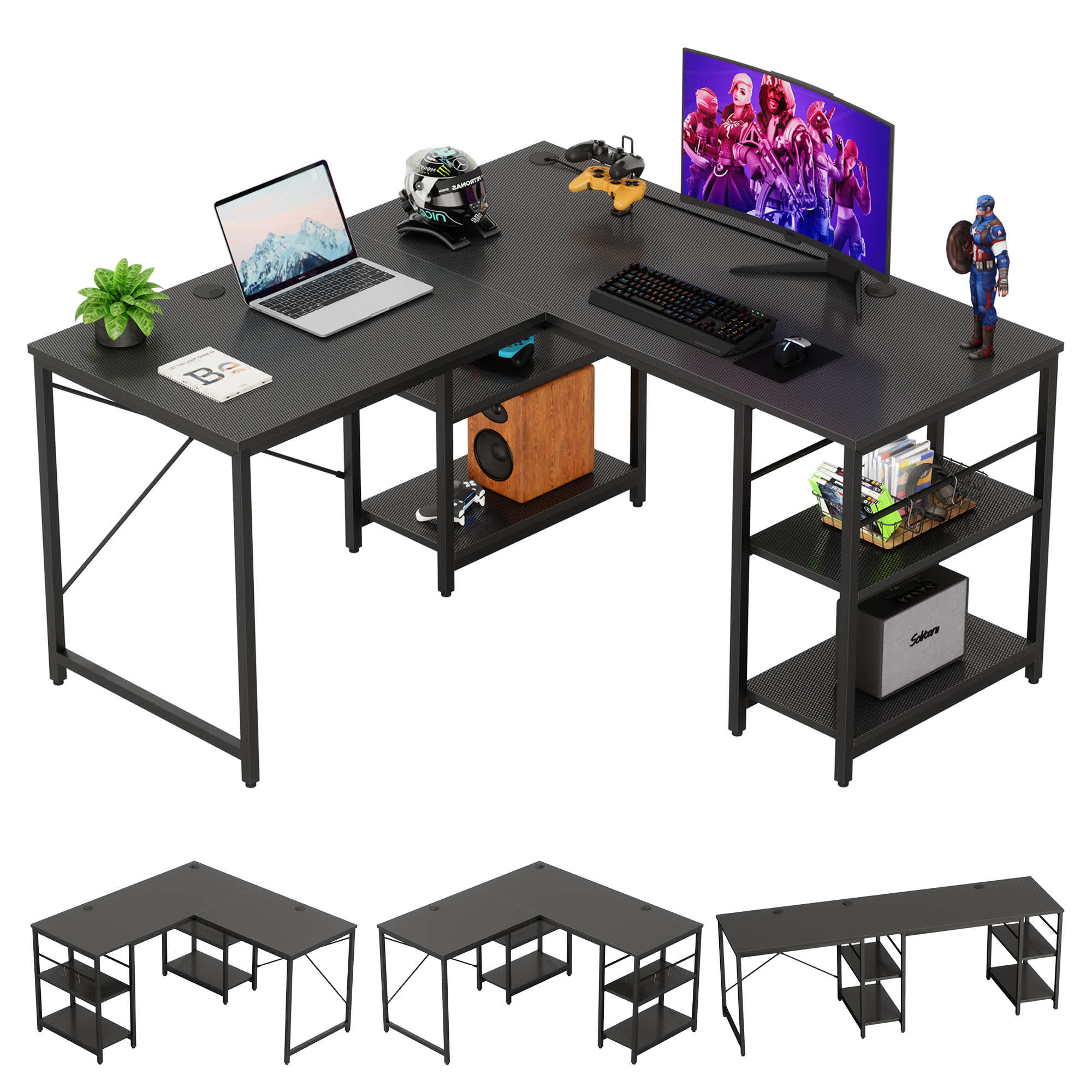 Bestier LOW-D464Y-GAMD 55.12-in W 4-Shelf Black Computer Desk