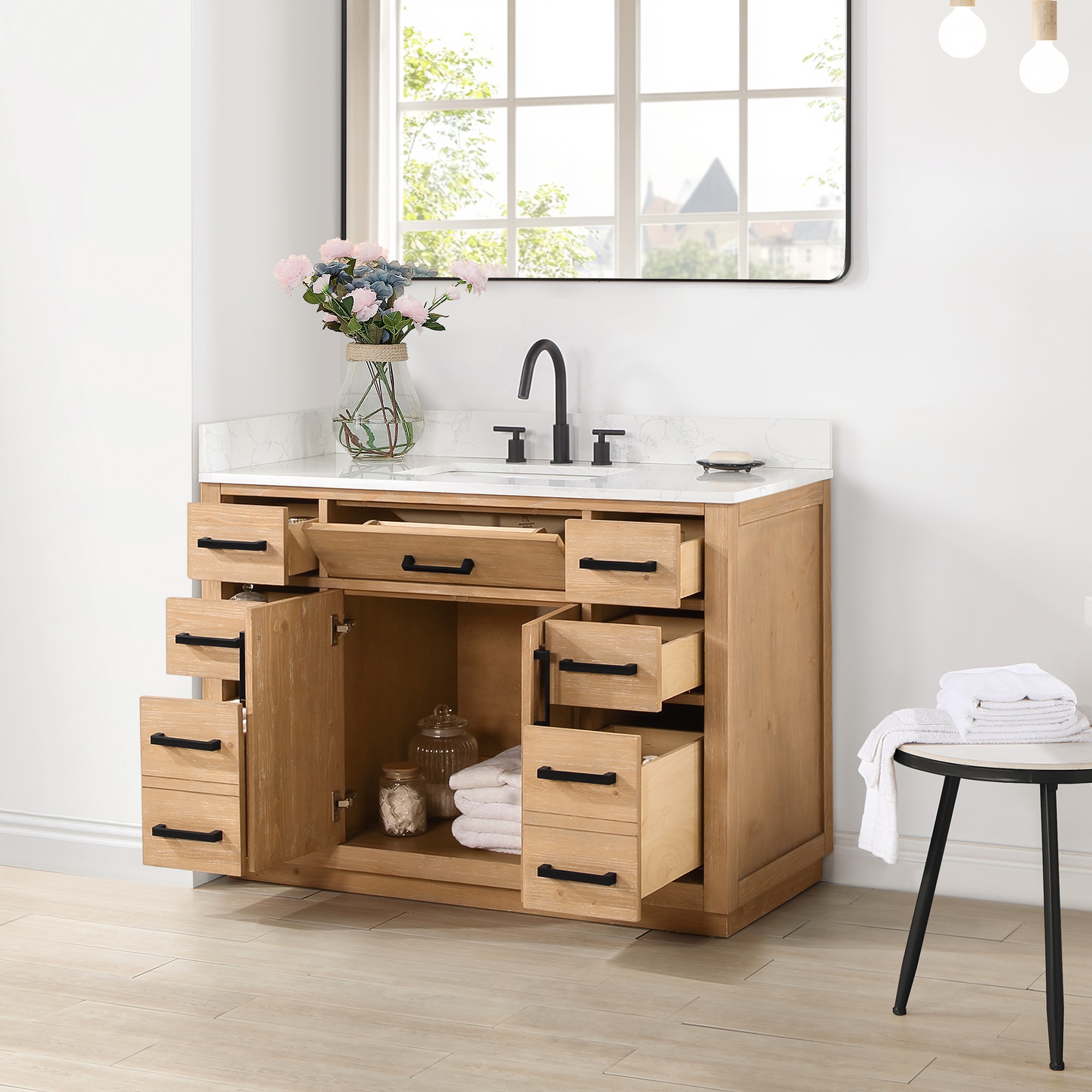 Gavino 48" Light Brown Wood Vanity with Composite Stone Top