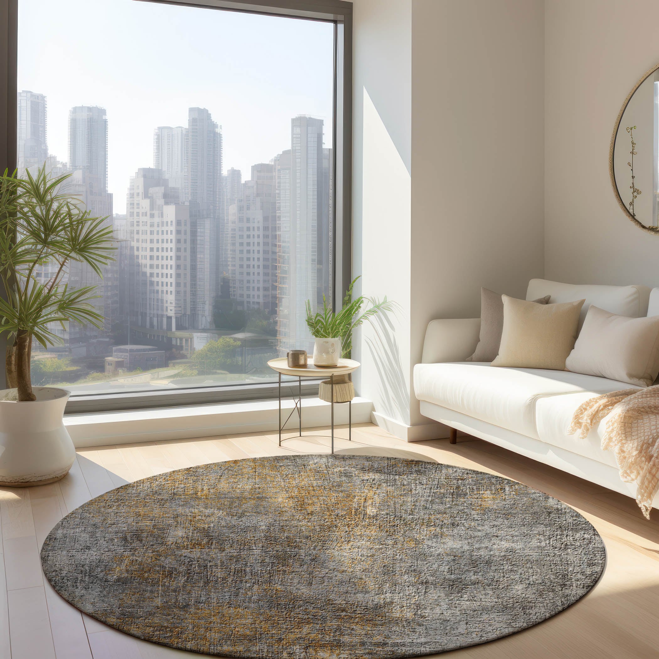 Addison Rugs ACN593GY8RO Chantille ACN593GY 8 x 8 (ft) Polyester Gray Round Indoor/Outdoor Abstract Machine washable Area rug
