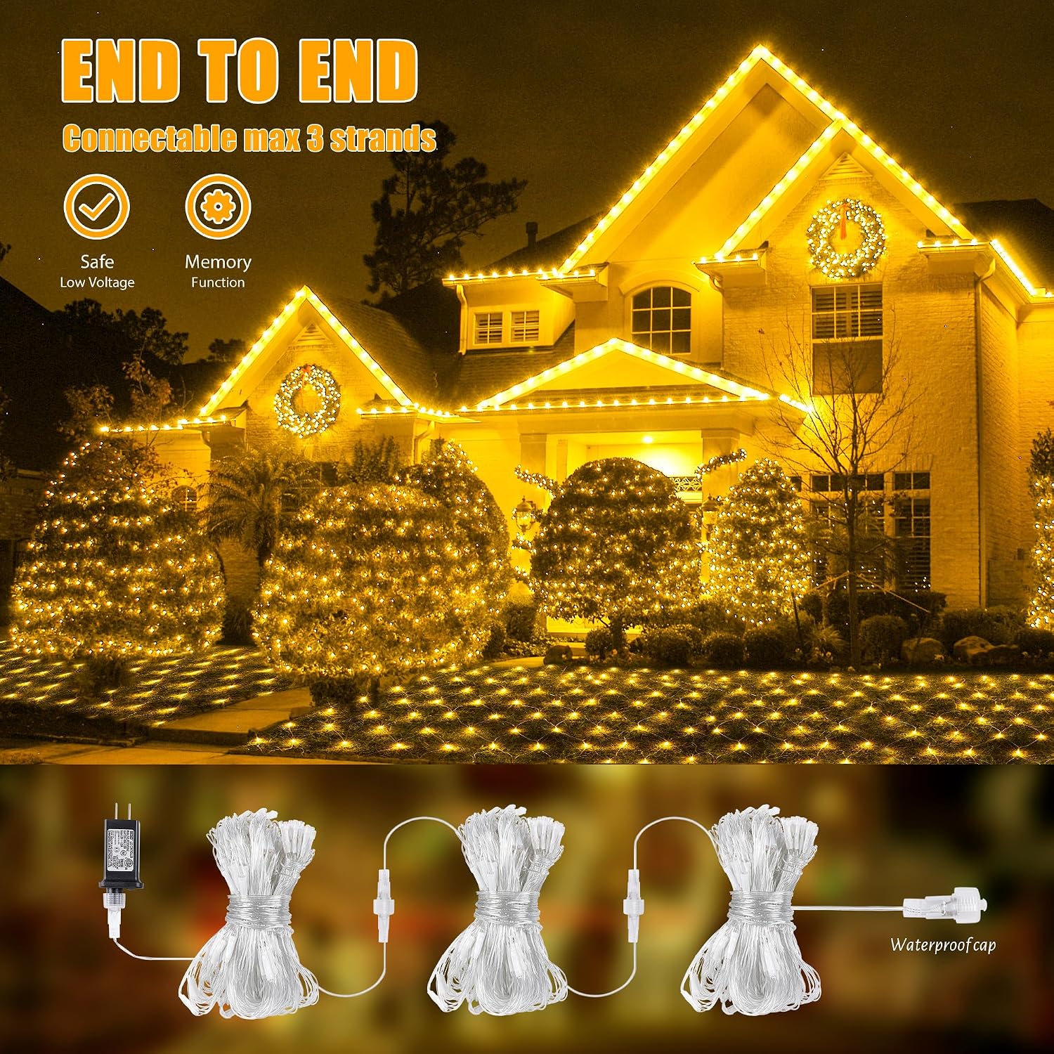 HEYFUNI 360 LED Christmas Net Lights Plug in 13FT x 5FT Warm White ...
