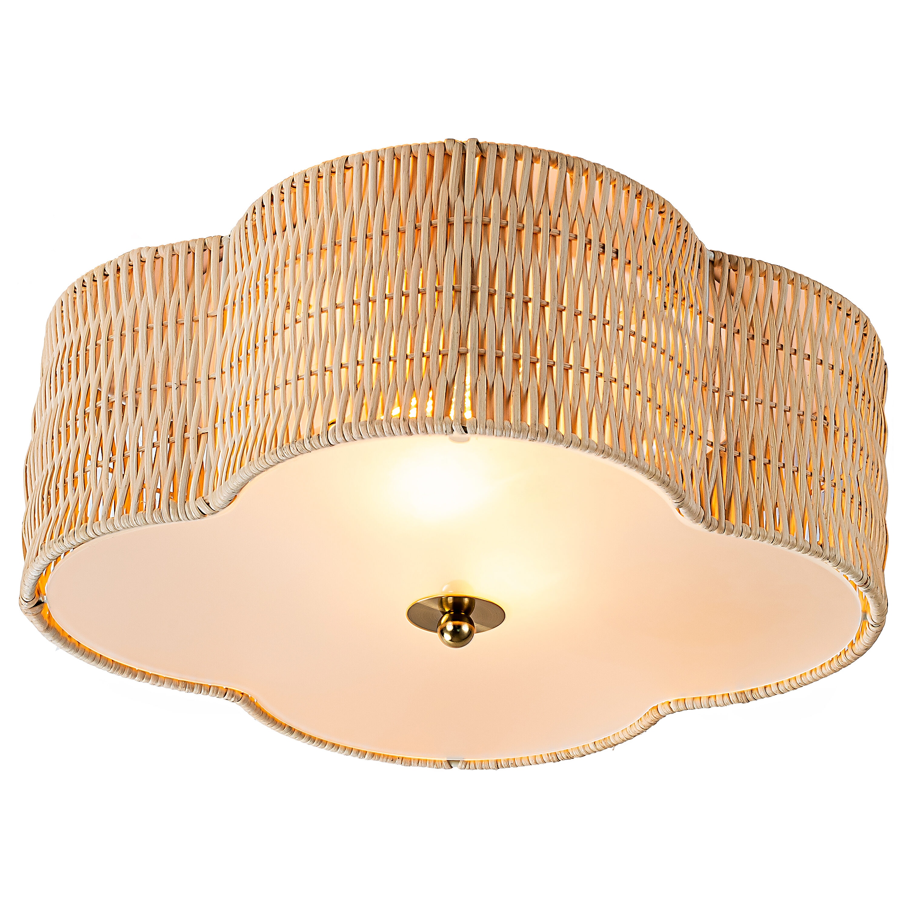 C Cattleya CA2175-W 2-Light 14.5-in Rattan Flush Mount Light