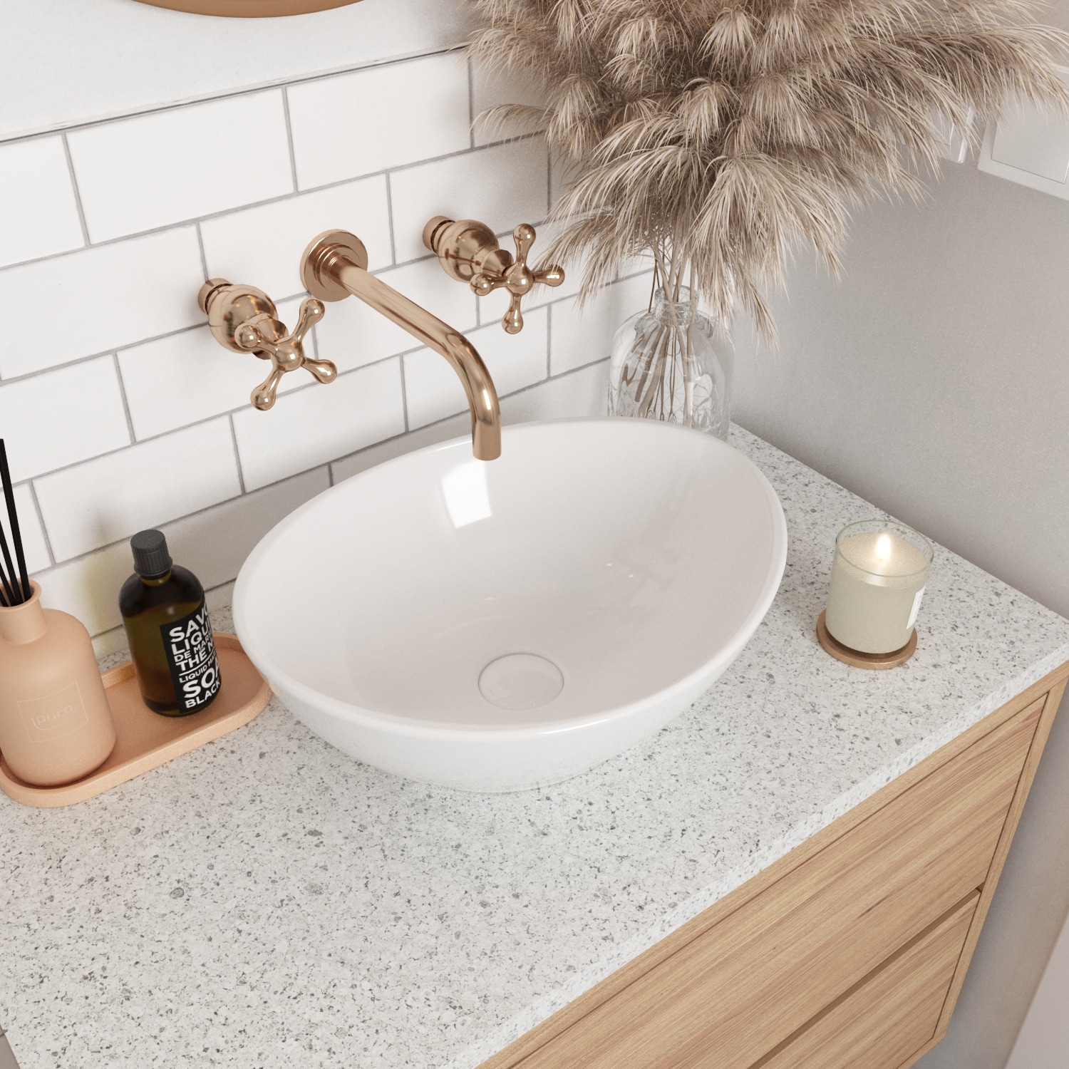 DeerValley DV-1V051 Horizon Ceramic Vessel Oval Traditional White Bathroom Sink ( 16.34-in x 13.39-in )