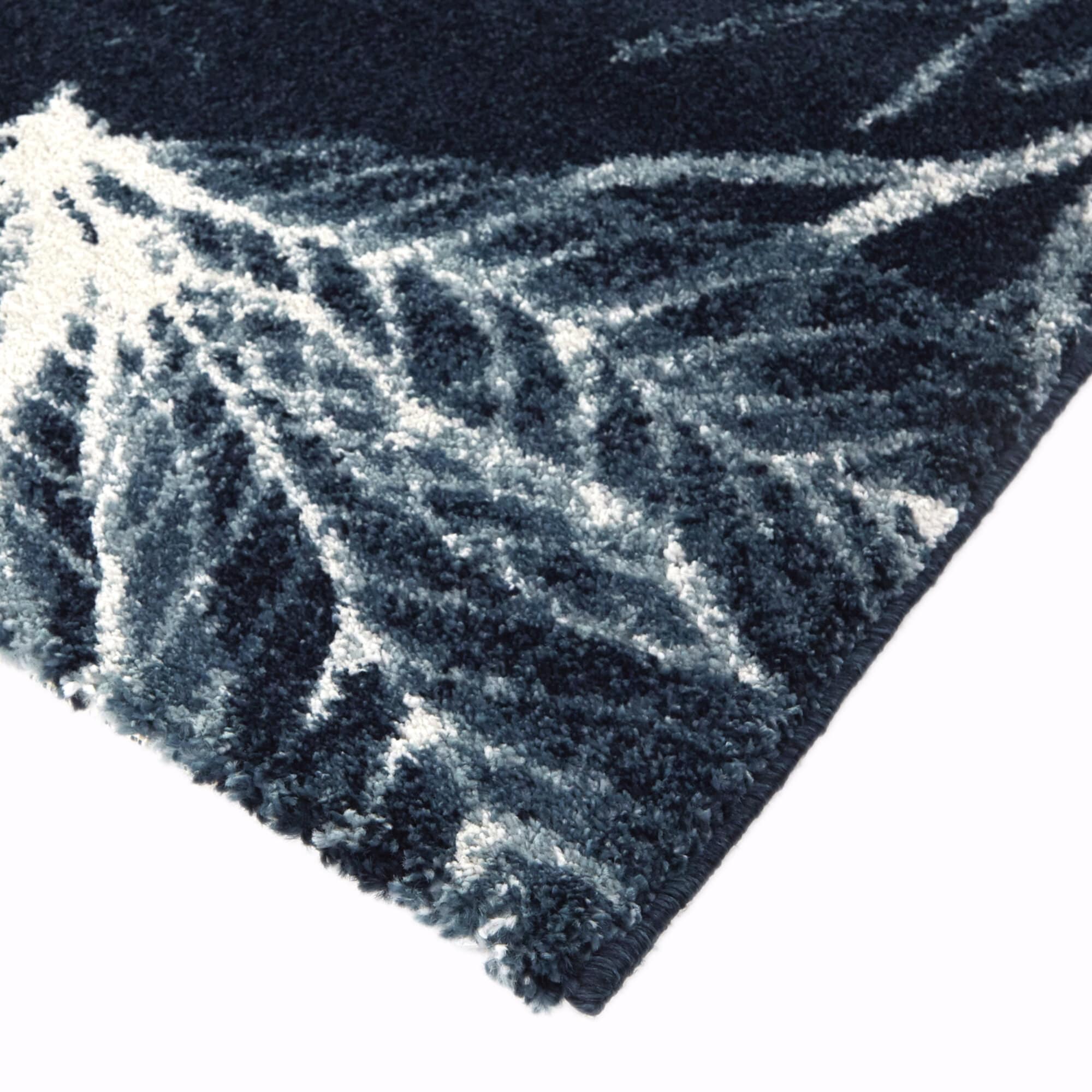 Navy Blue Synthetic Rectangular Tropical Botanical Area Rug