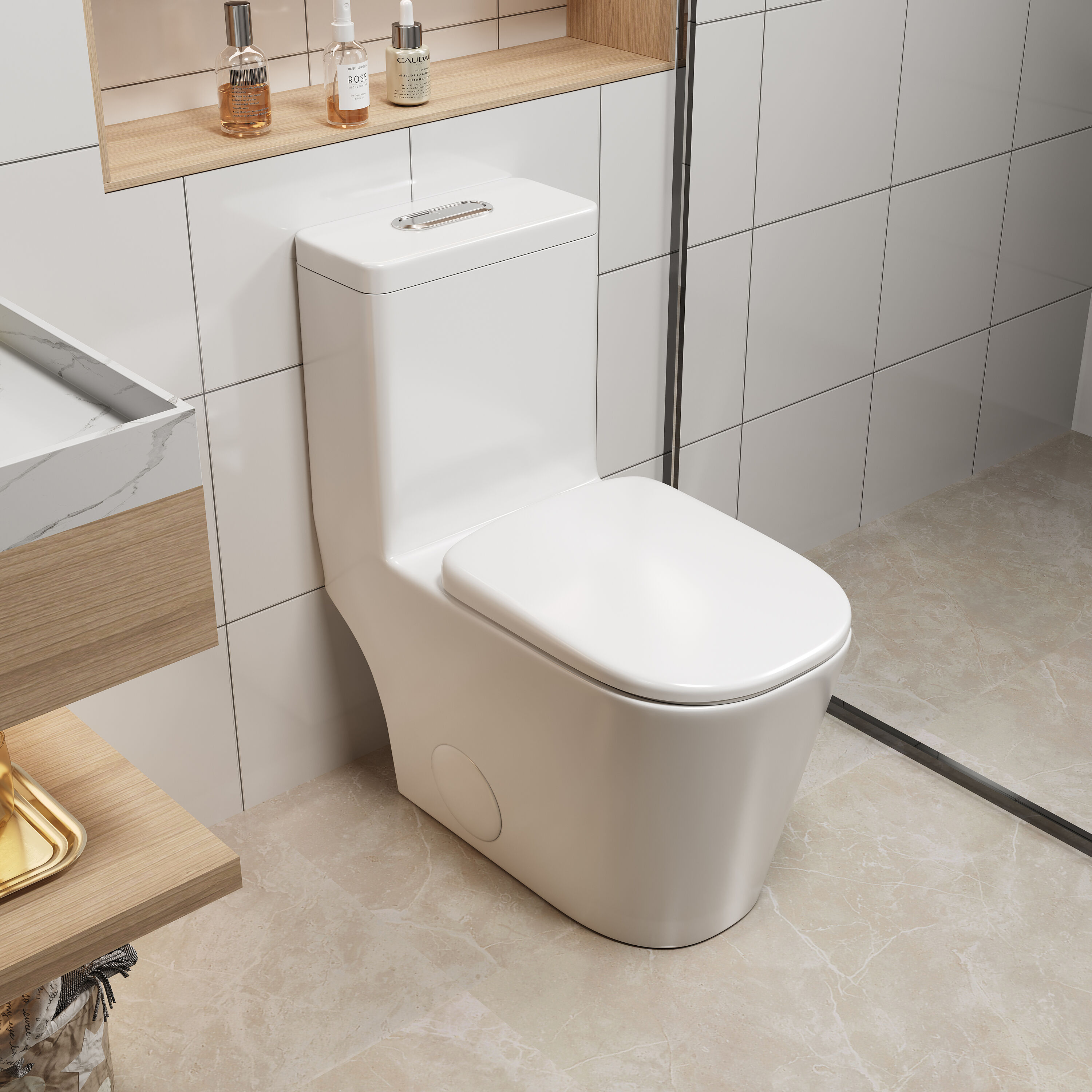 Boho Havens - Bothwa Square Bowl Shape Quite Dual Flushing One-Piece Toilet Stain Resistant Scrat...