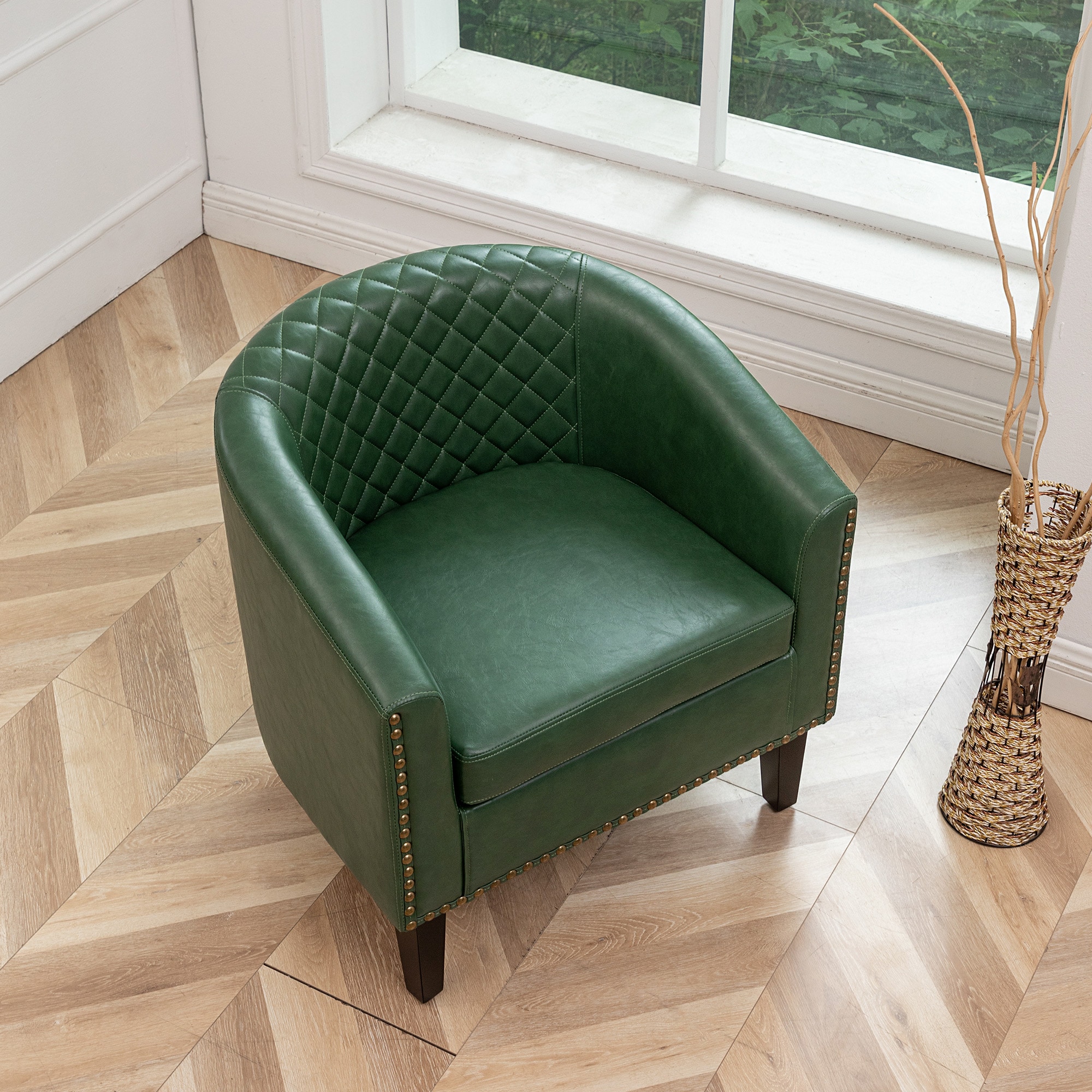 KINWELL WFHFSN146-GN Industrial Green Faux leather Accent Chair