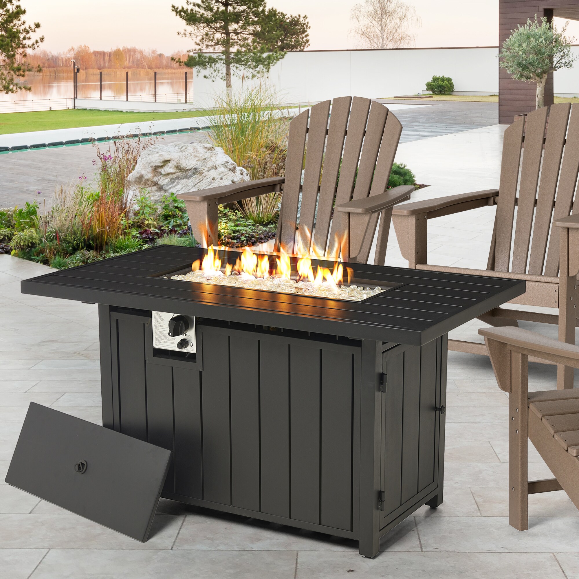 Glitzhome 48-in W 30000-BTU Black Aluminum Rectangle Propane Gas Fire ...