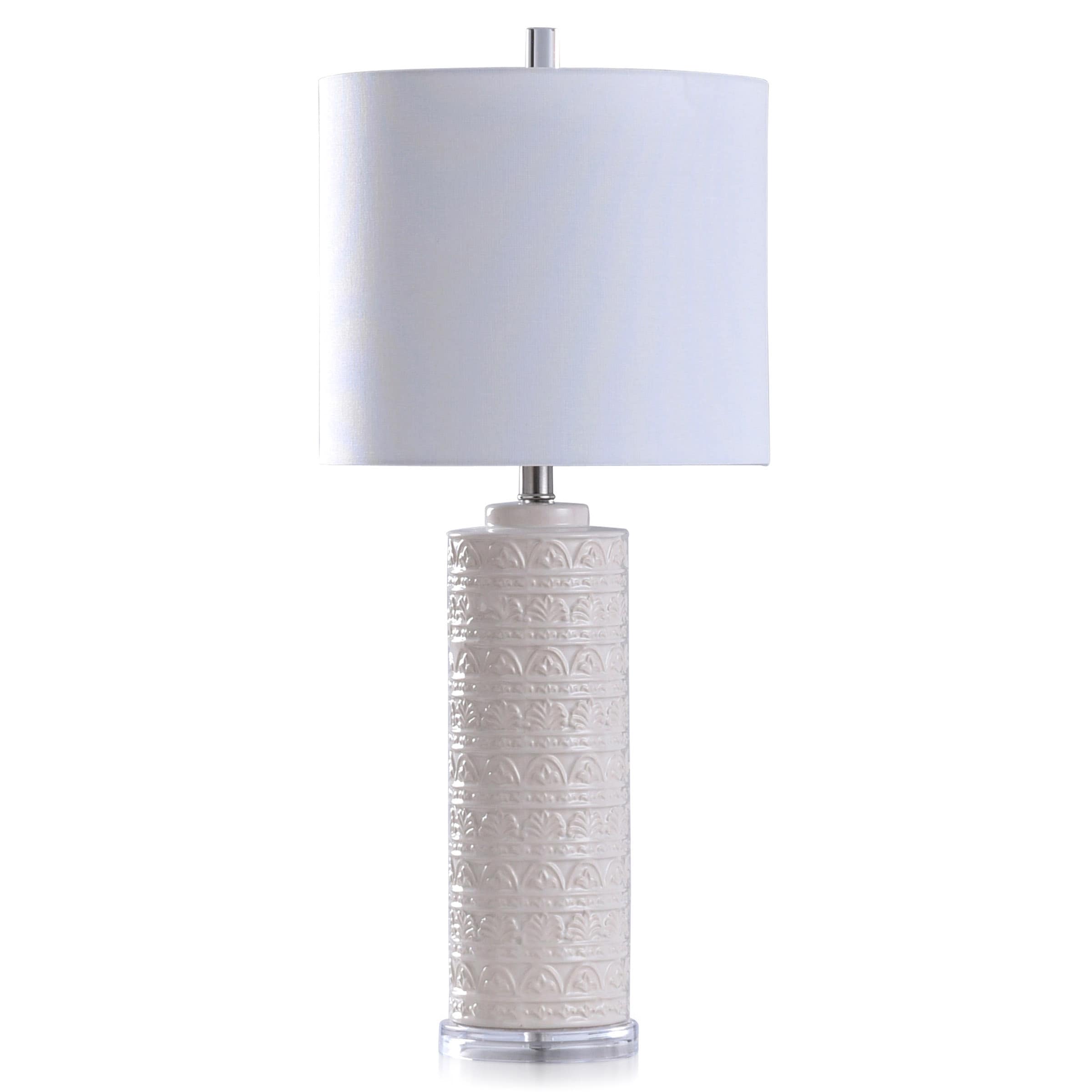 StyleCraft Home Collection L318844DS FREZZI Concrete Base with Ivory Glossy Top 3-way Table Lamp with Linen Shade