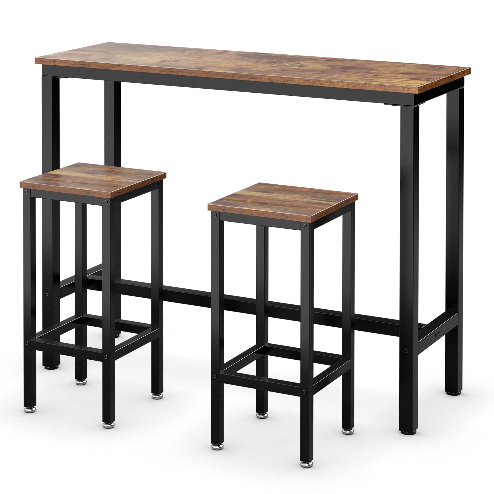 Slickblue Space Saving Counter Height Bar Table Set (3 Piece) Brown Iron Modern Dining Room Set with Rectangle Table (Seats 2) for Kitchen Breakfast Nook or Cafe