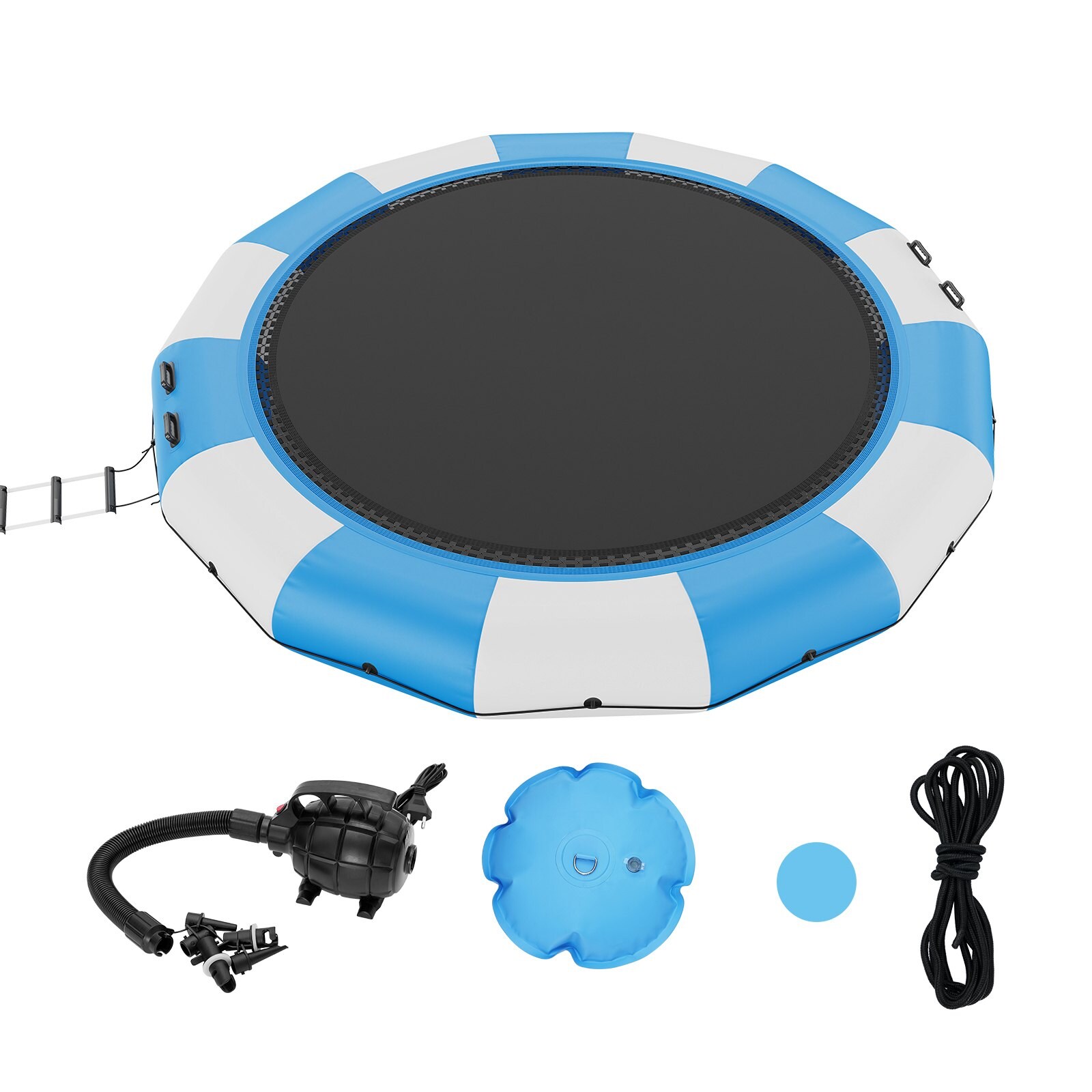 Mecale 15-ft Inflatable Water Trampoline with 3-Step Ladder and Electric Air Pump for Pool Lake Recreation