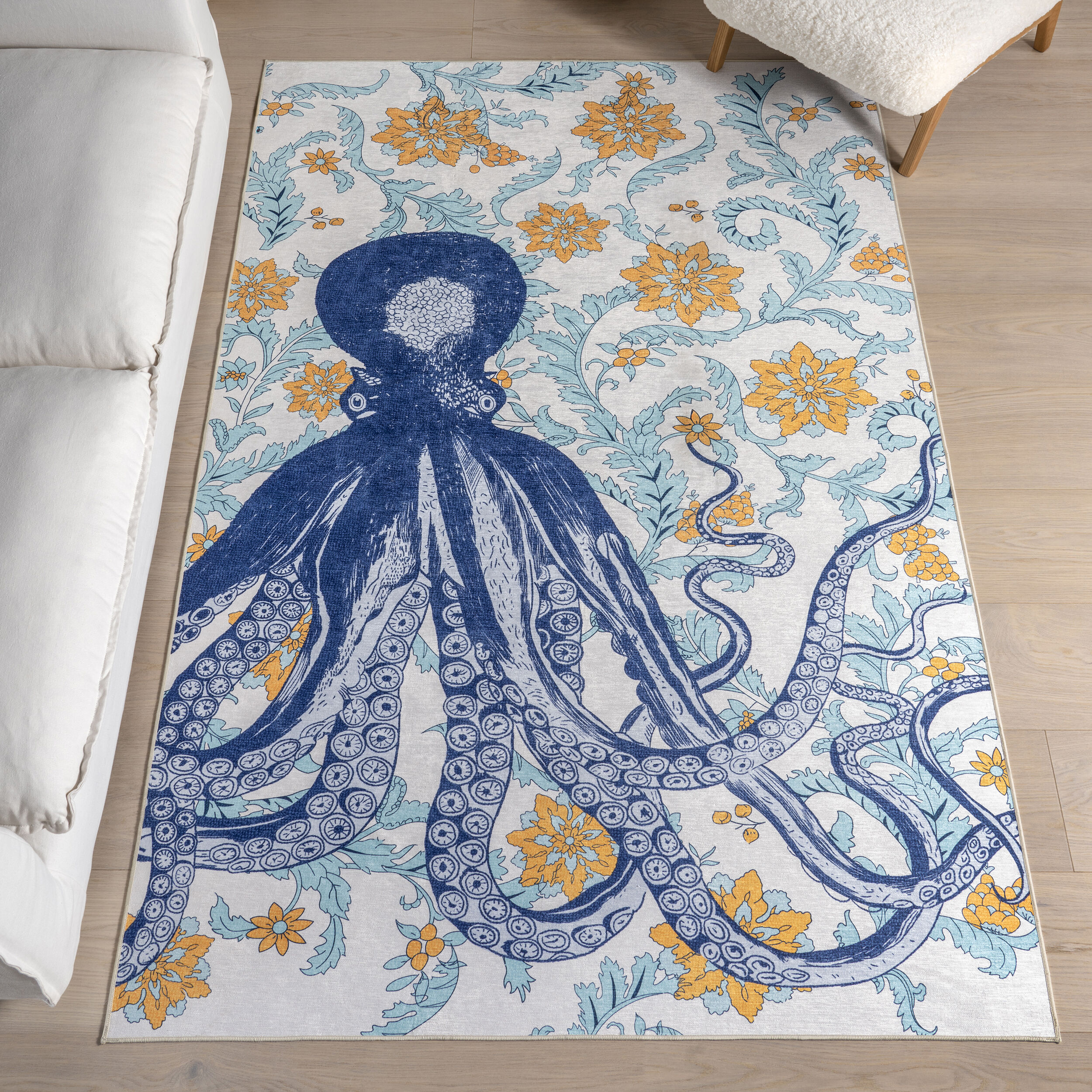 nuLOOM 200HJVL50A-508 Noori Coastal SplashGuard Machine Washable 5ft. x 8ft. Blue Area Rug