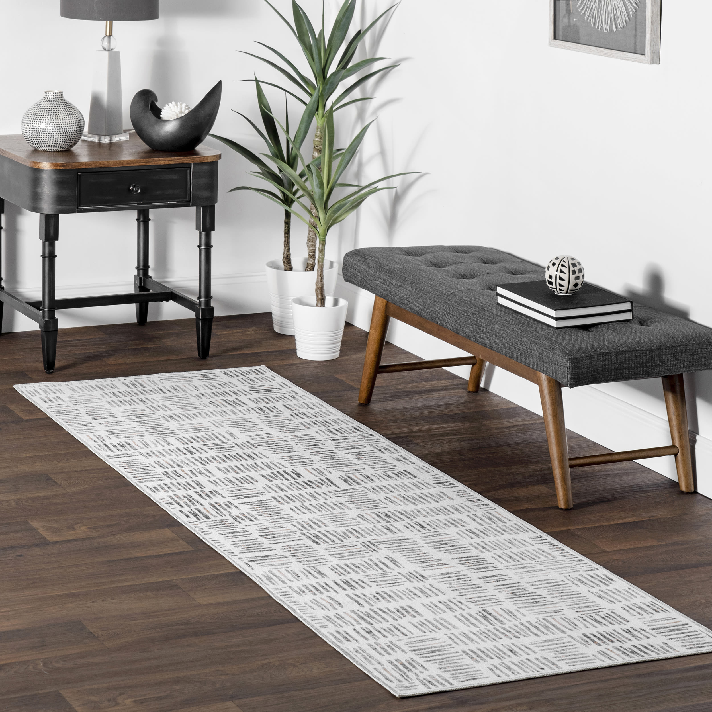 nuLOOM BIRV49A-2608 2 x 8 (ft) Loomed Polyester Grey Rectangular Indoor Abstract Global Machine washable Runner rug