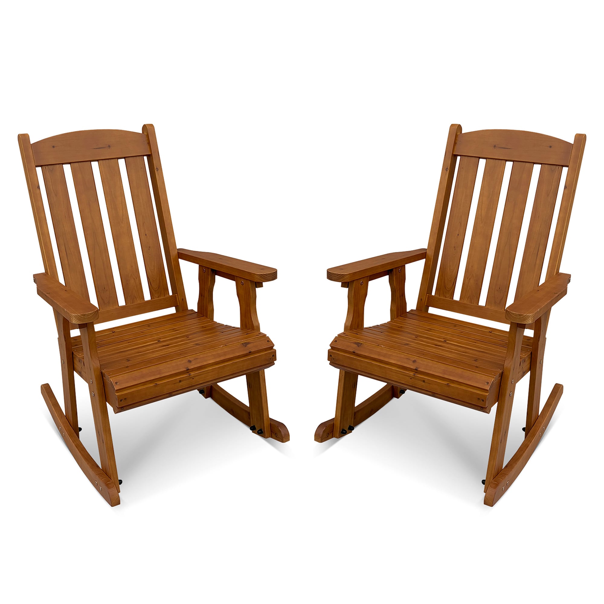 Fortune Candy - Patio Chairs Set of 2 Brown Wood Frame Rocking Chair with Brown Slat Seat