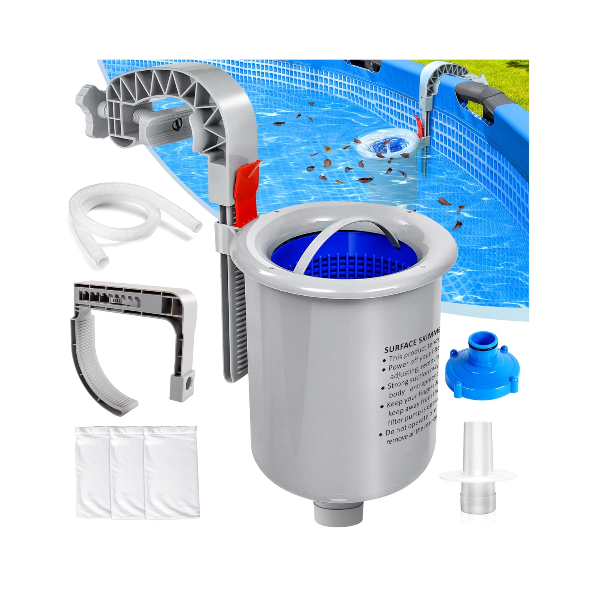 IUEST  Above Ground Pool Surface Skimmer Automatic Wall Mount Skimmer with Removable Basket for Pool Cleaning Maintenance