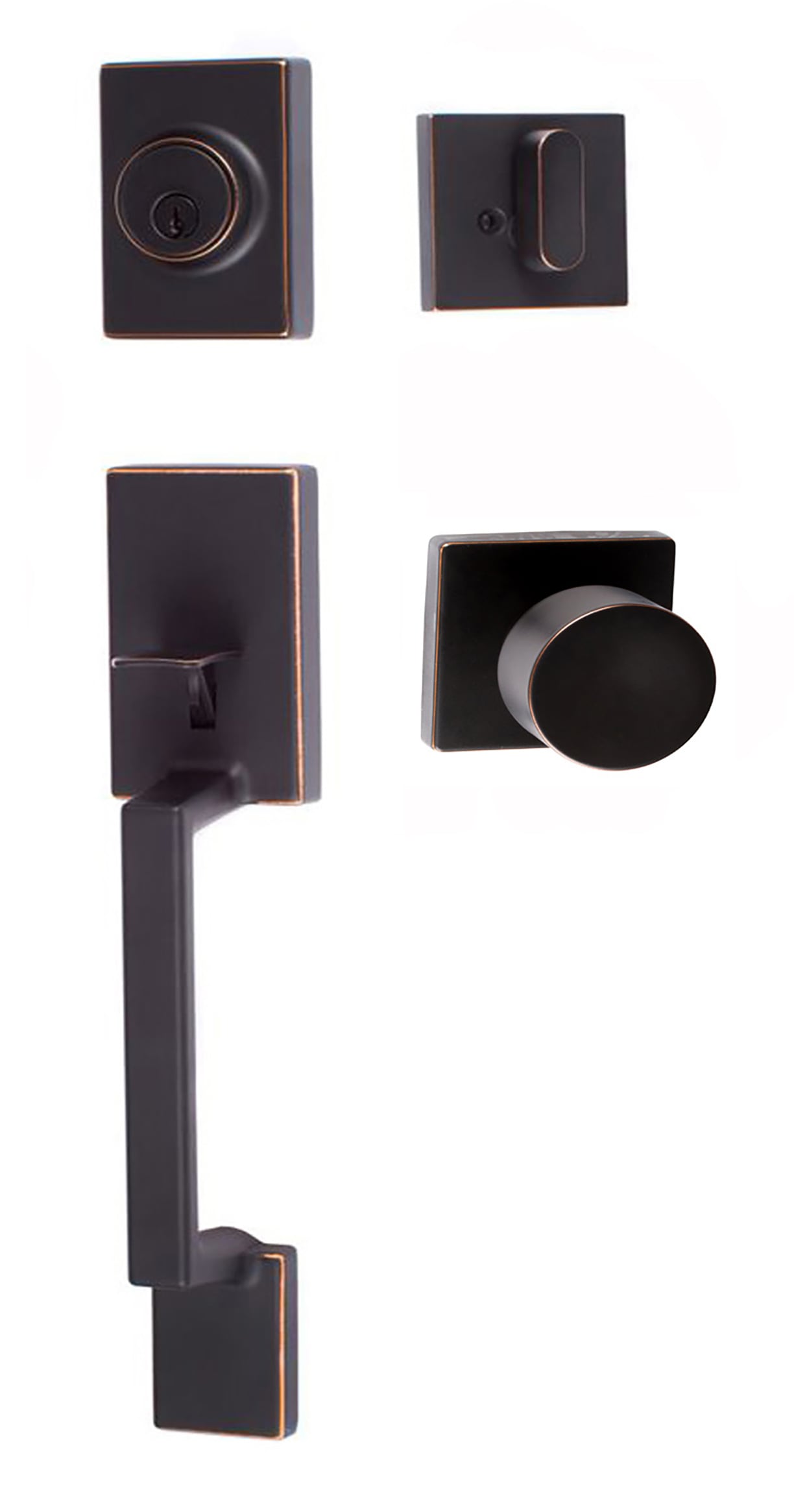 Sure-Loc Hardware SH507-S 11P-BGSQ Ridgecrest Modern Stockholm Vintage Bronze Single-Cylinder Deadbolt Keyed entry door handleset with Knob