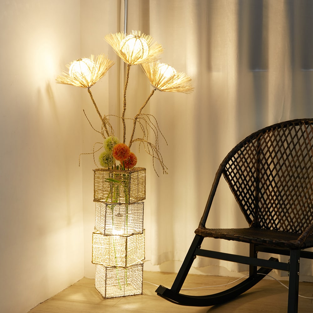 LUVODI Modern Decorative Rattan Floor Lamp, Pastoral Hand-Woven