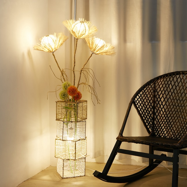 LUVODI Modern Decorative Rattan Floor Lamp, Pastoral Hand-Woven
